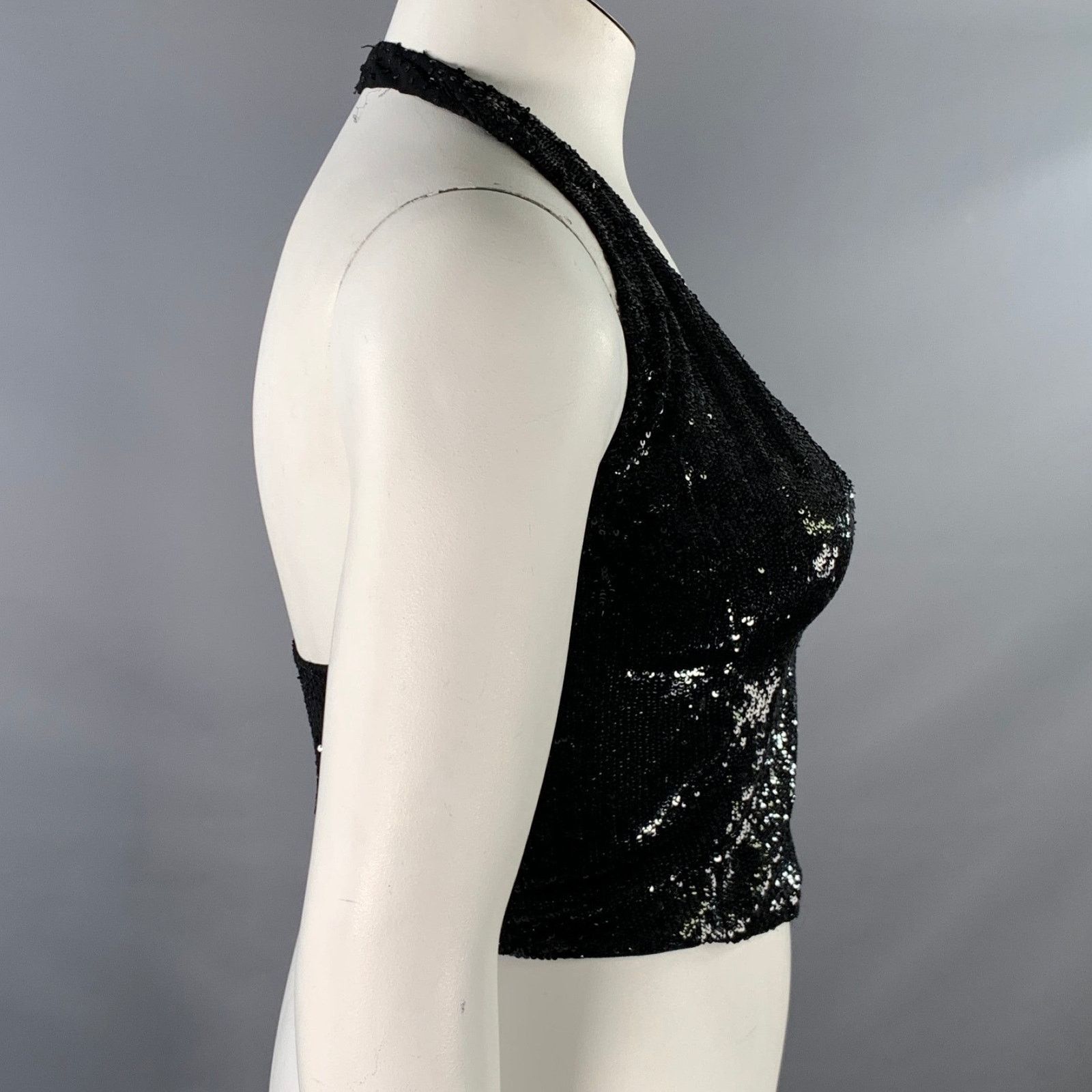 Armani Exchange ARMANI EXCHANGE L Black Silk Blend Sequined Hook Eye Vest Size L / US 10 / IT 46 - 2 Thumbnail