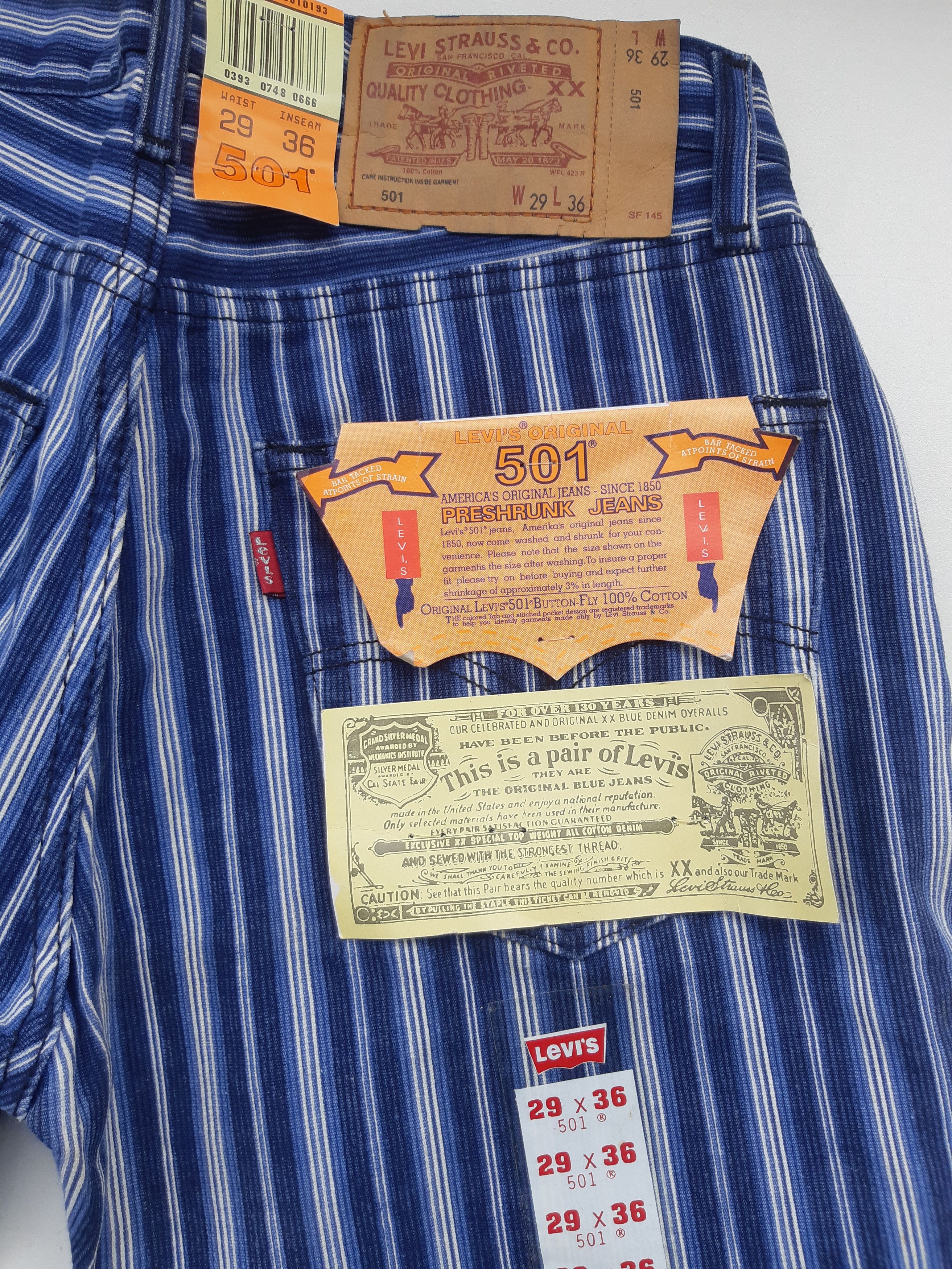 Levi's Vintage 90s LEVIS 501 Original Fit USA Hickory Stripe NWT Size 29" - 6 Thumbnail