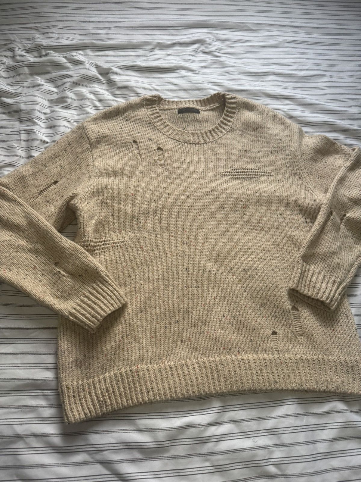 Zara Zara Tan Crewneck Sweater with Distressed Detailing Size US M / EU 48-50 / 2 - 2 Thumbnail