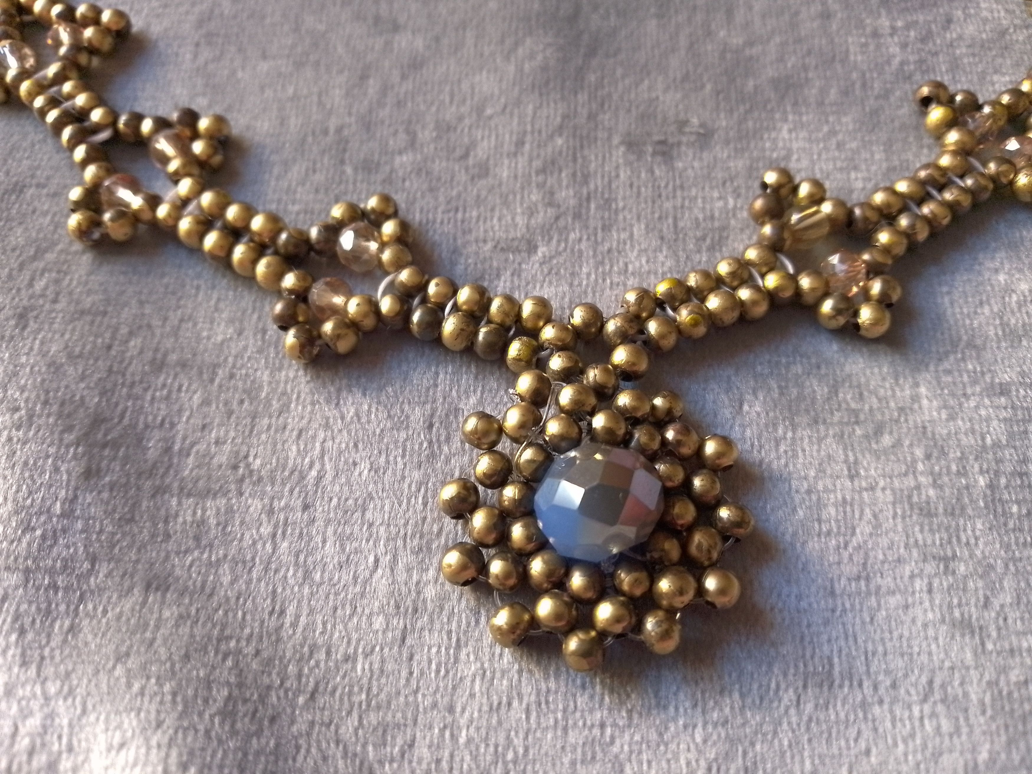 Handmade Necklace Vintage Brass Blue Crystal Pendant Elegant Pattern Size ONE SIZE - 6 Thumbnail