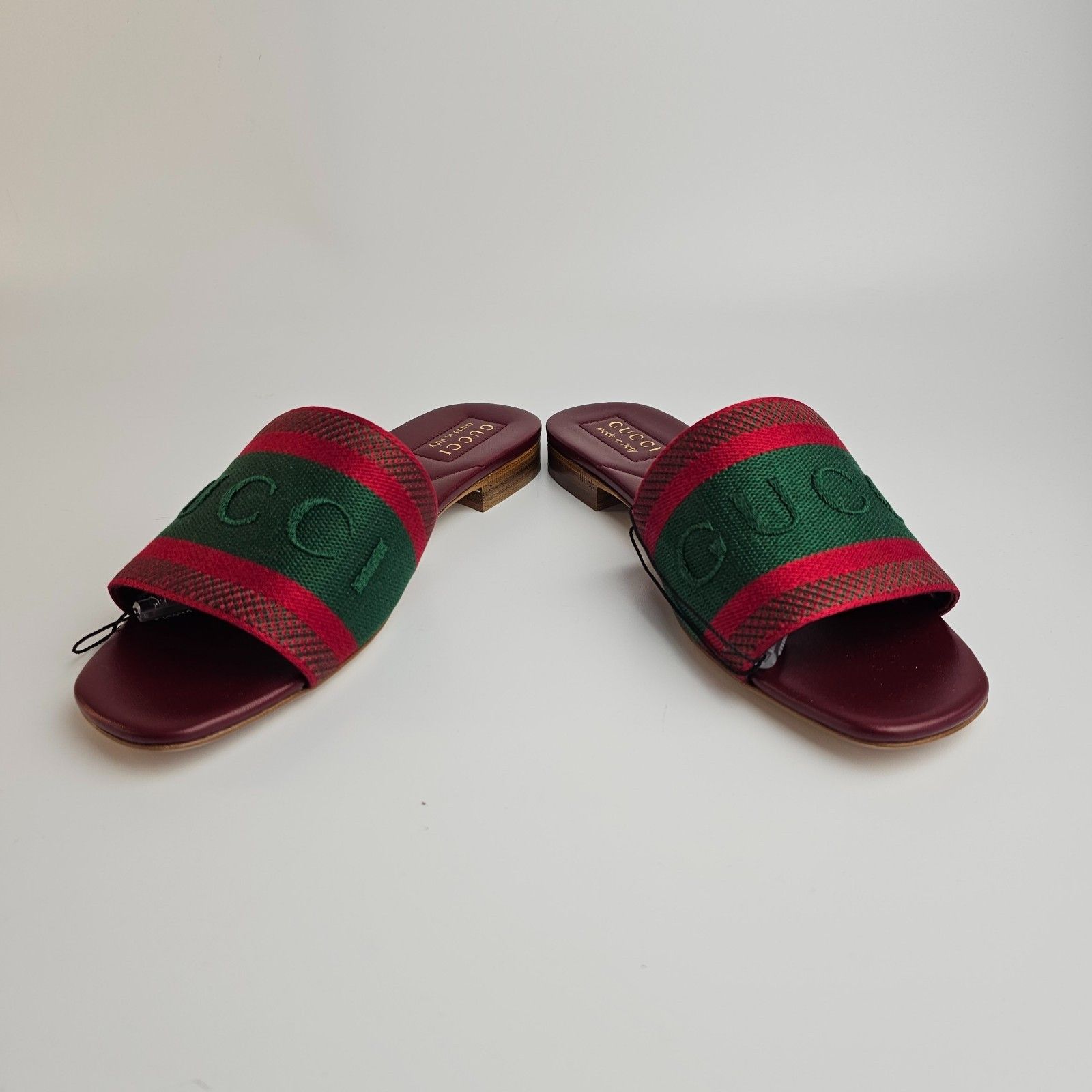 Gucci GUCCI Green/Red Cotton Web Slide Sandals New & Auth Size US 6.5 / IT 36.5 - 8 Thumbnail