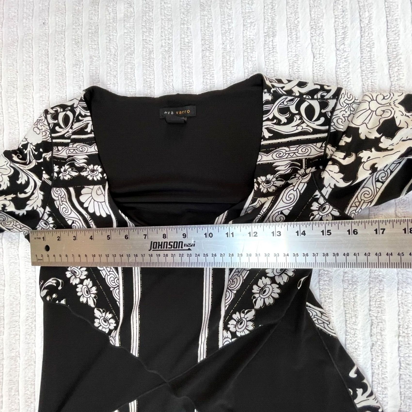 Vintage Eva Varro Dress Small Black White Floral Print V-Neck 3/4 Sleeve Tunic Top / Size S / US 4 / IT 40 - 5 Thumbnail