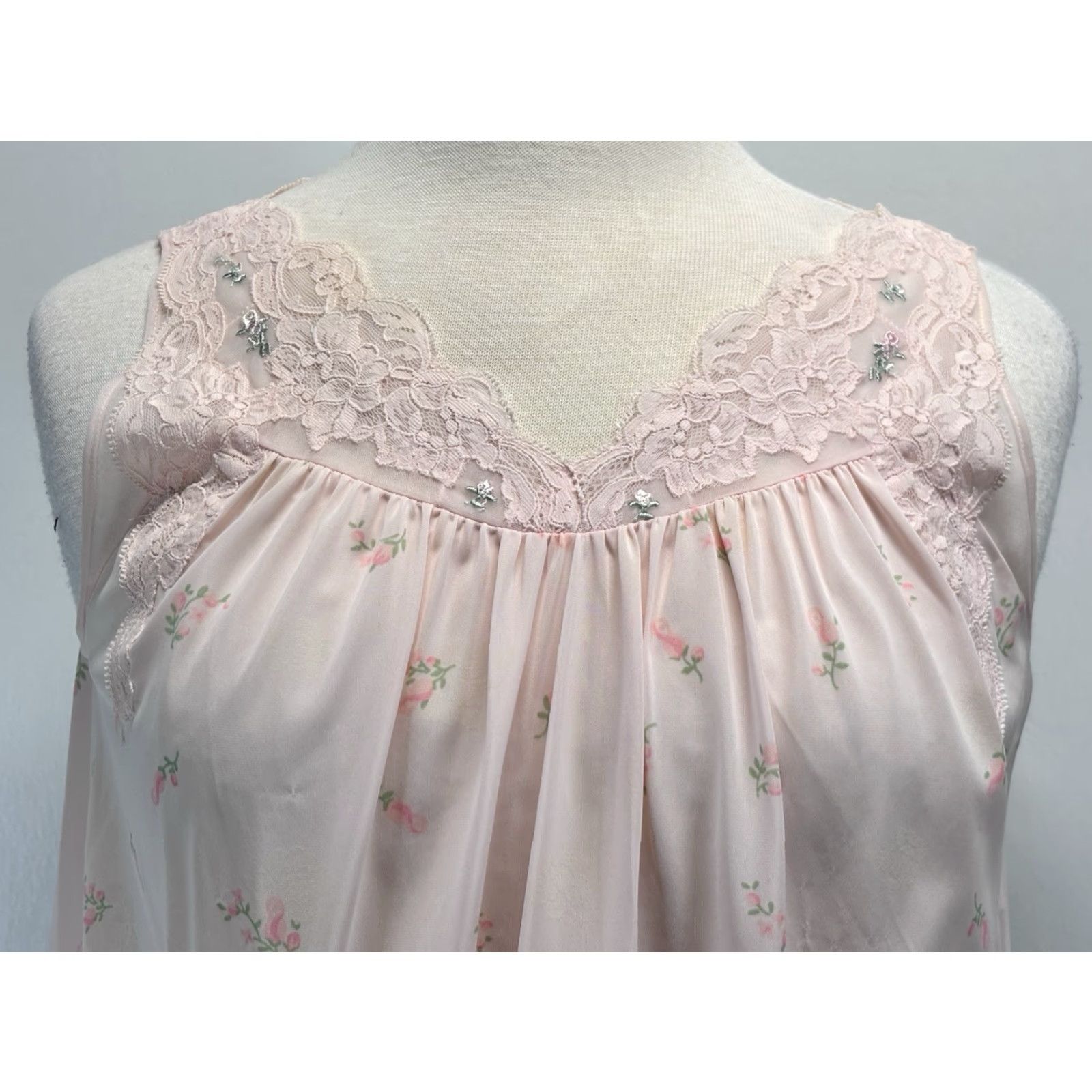 Vintage VINTAGE Shadowline 1970s Nylon Peignoir Set Small Pink Floral Sleepwear Womens Size ONE SIZE - 3 Thumbnail