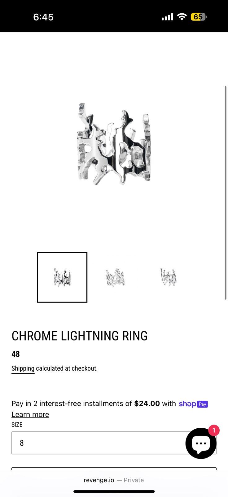 Revenge STAINLESS STEEL CHROME LIGHTNING RING (size 8) Size ONE SIZE - 1 Thumbnail
