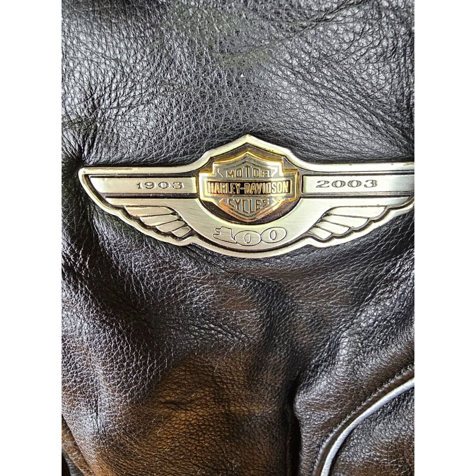 Harley Davidson VINTAGE Harley-Davidson 100th Anniversary Leather Motorcycle Jacket SZ XS Women Size XS / US 0-2 / IT 36-38 - 2 Thumbnail