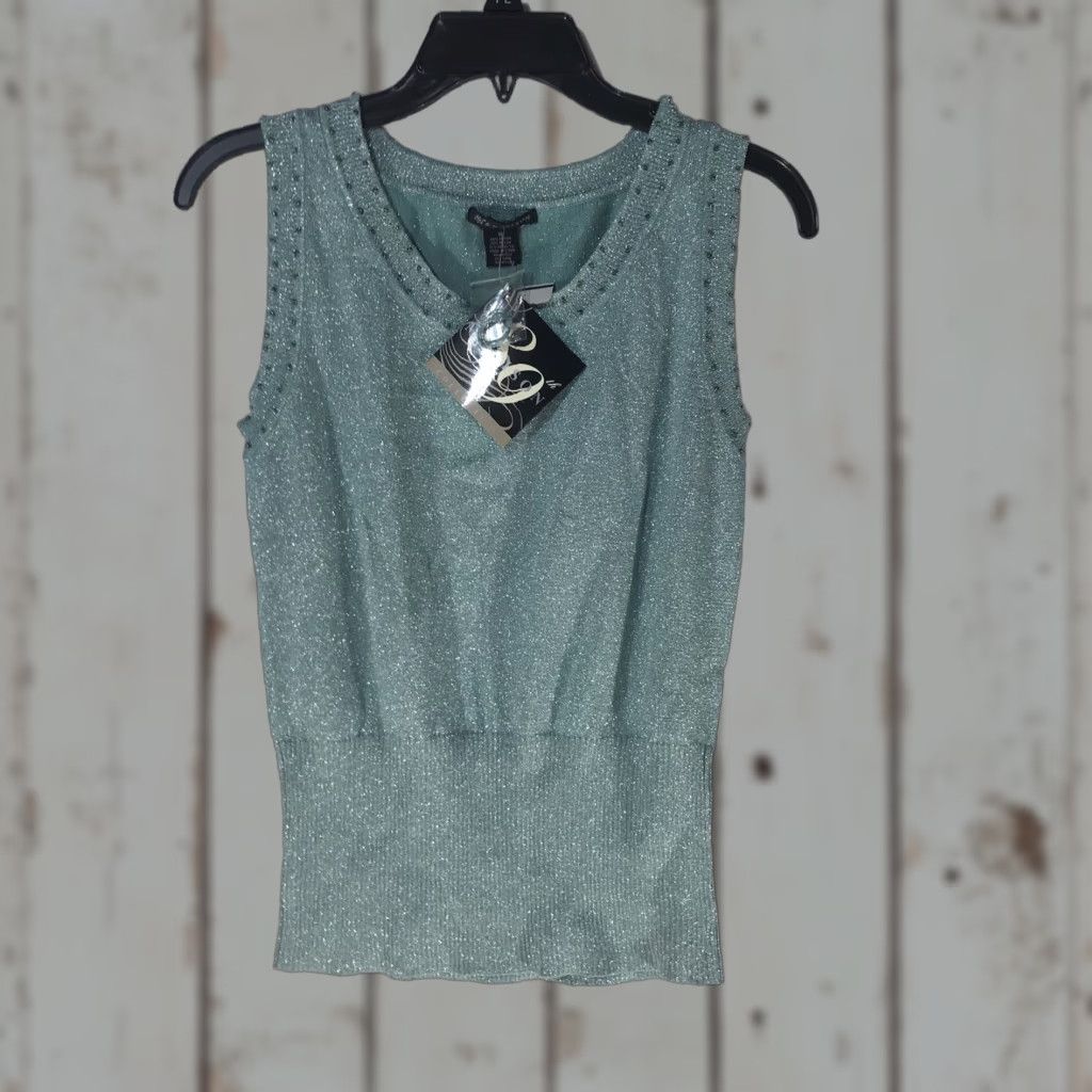 Madison VINTAGE Madison Women's Sleeveless Blouse Size S Lt. Teal Metallic Nylon Rayon Casual Strap Summer Size S / US 4 / IT 40 - 1 Thumbnail
