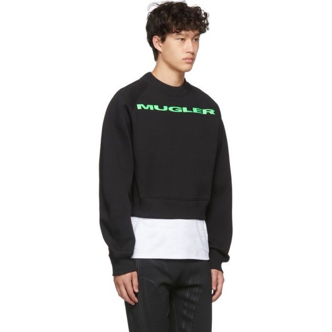 Mugler × Thierry Mugler Neon Green Logo Neoprene Cropped Pullover Size US S / EU 44-46 / 1 - 2 Thumbnail