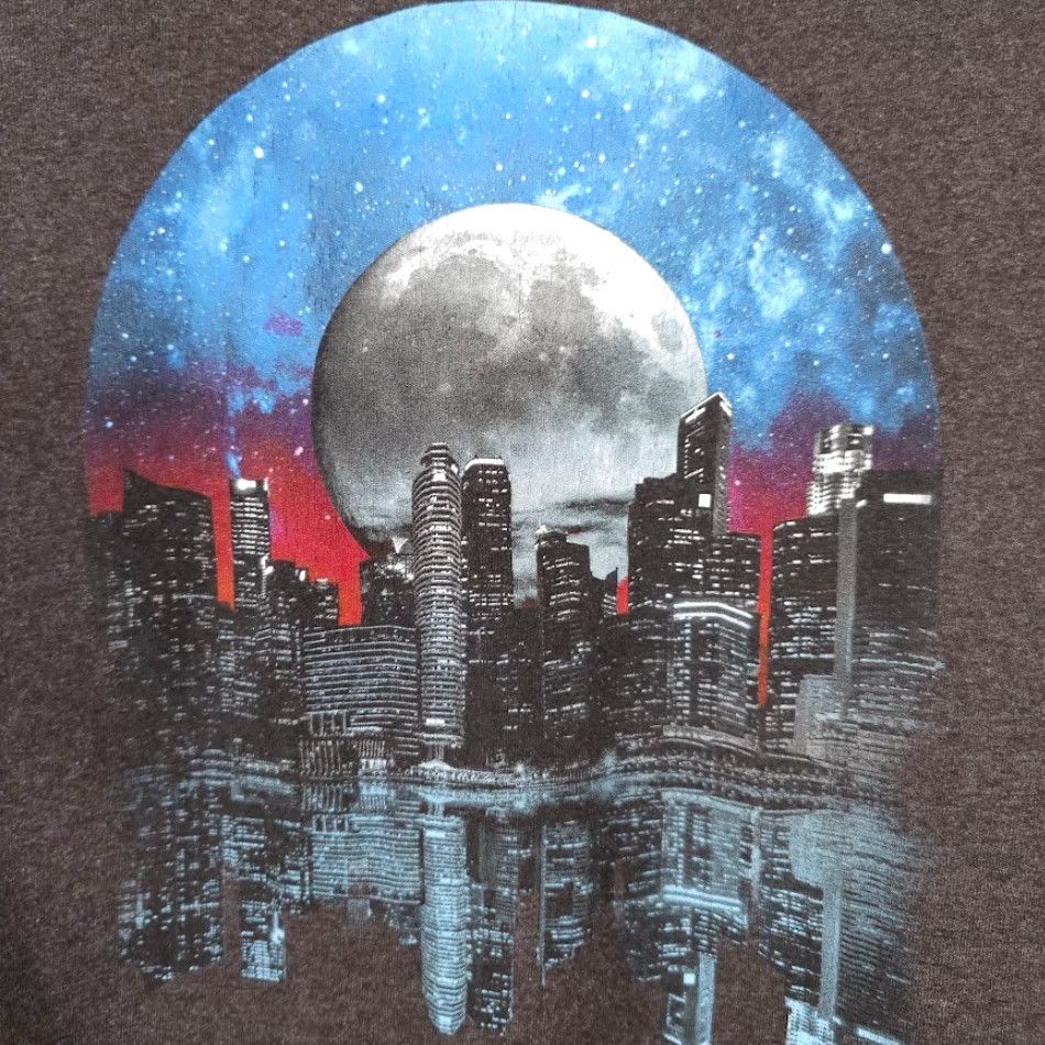 Vintage Urban Pipeline Moonlit City Skyline T-Shirt Mens Large Gray Cityscape Full Moon Night Chicago Vintage: No Size US L / EU 52-54 / 3 - 5 Thumbnail
