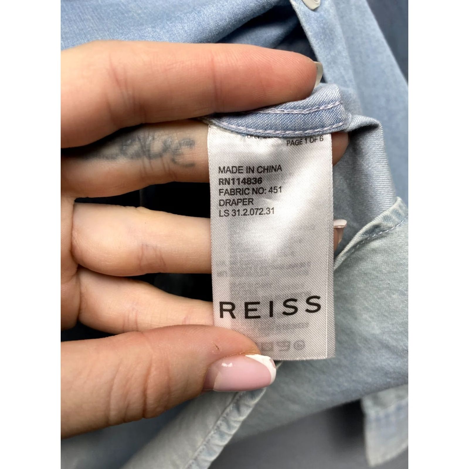 Reiss Reiss Vintage Mens Denim Shirt XL Blue Button-Up Long Sleeve Size US XL / EU 56 / 4 - 7 Thumbnail