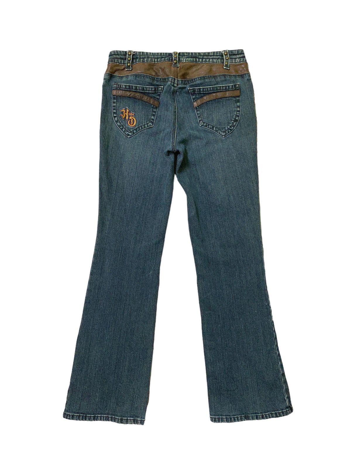 Harley Davidson Flared HARLEY DAVIDSON Leather Boot Cut Denim Jeans Size US 29 - 1 Thumbnail