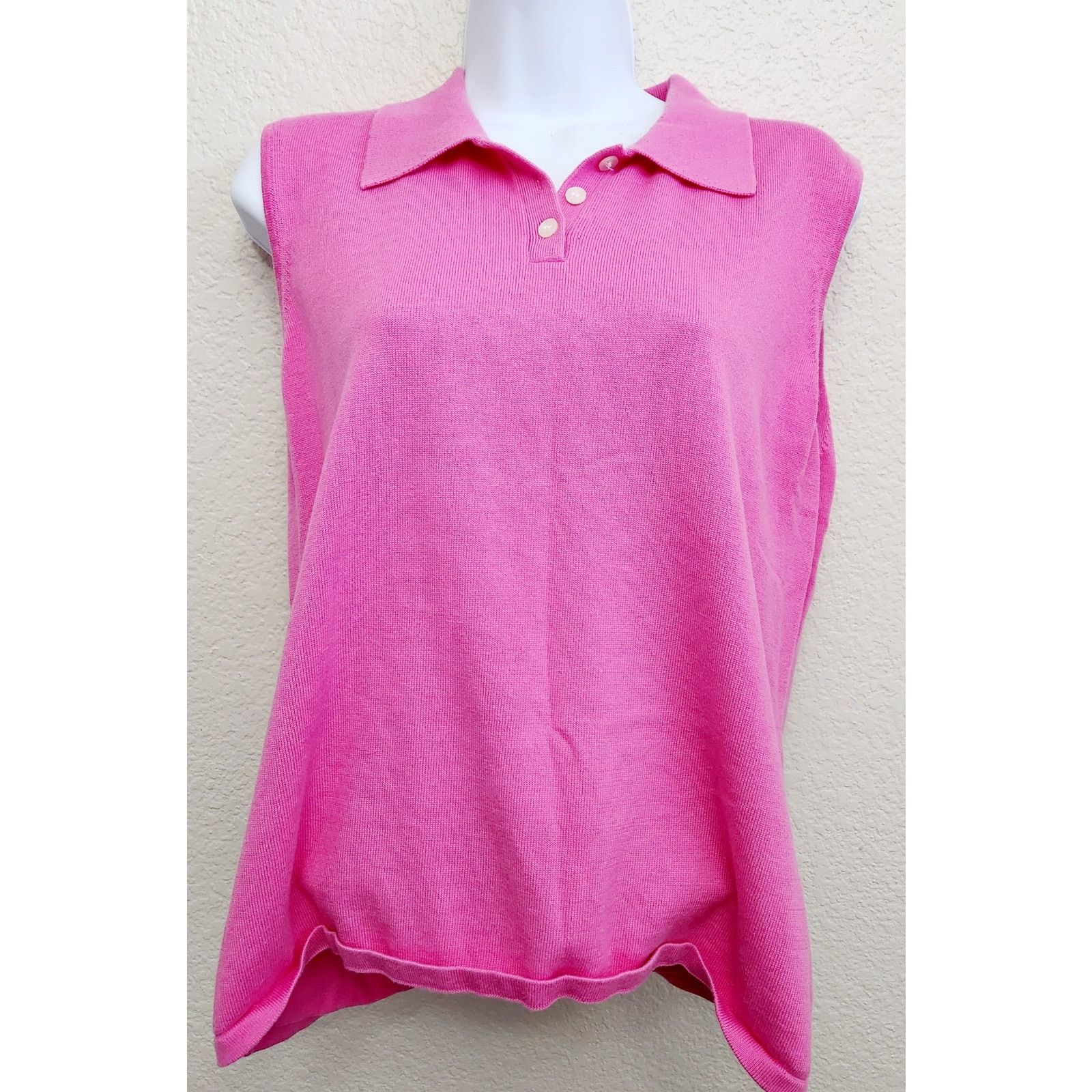 Evan Picone Evan Picone Pink Pointed Collar Sleeveless Tight Knit Top XL Size XL / US 12-14 / IT 48-50 - 1 Thumbnail