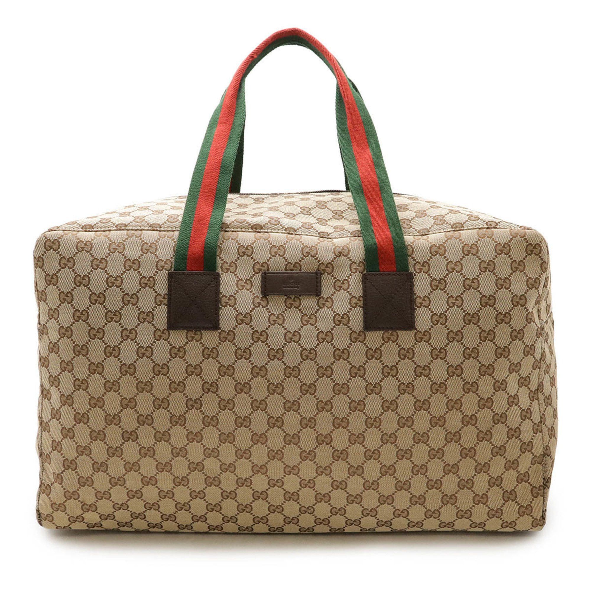 Gucci GG Canvas Sherry Line Boston Bag Shoulder Travel Leather Khaki Beige 146310, Women's
