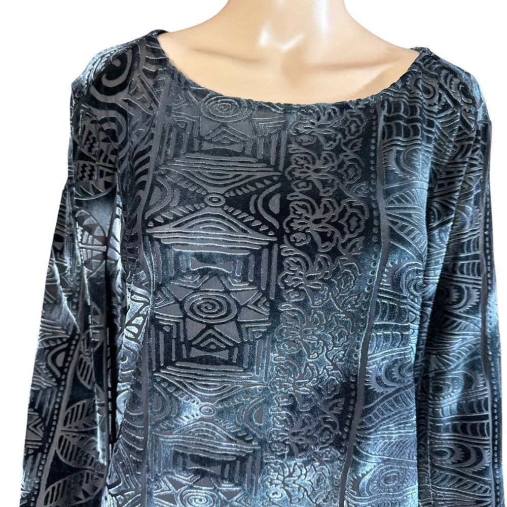 Chicos Chicos Velvet Burnout Blouse Dark Grey Long Sleeve Top Size Size L / US 10 / IT 46 - 2 Thumbnail