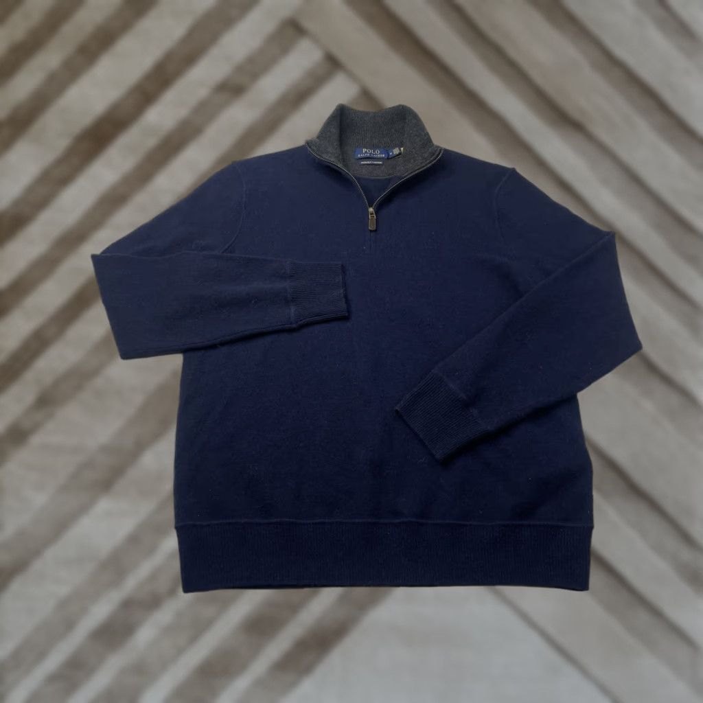 Polo Ralph Lauren Polo Ralph Lauren Mens Sweater Pullover 1/4 Zip Mock Neck Long Sleeve Cashmere Blue 100% Washable Knit Logo Regular Size M Size US M / EU 48-50 / 2 - 1 Thumbnail