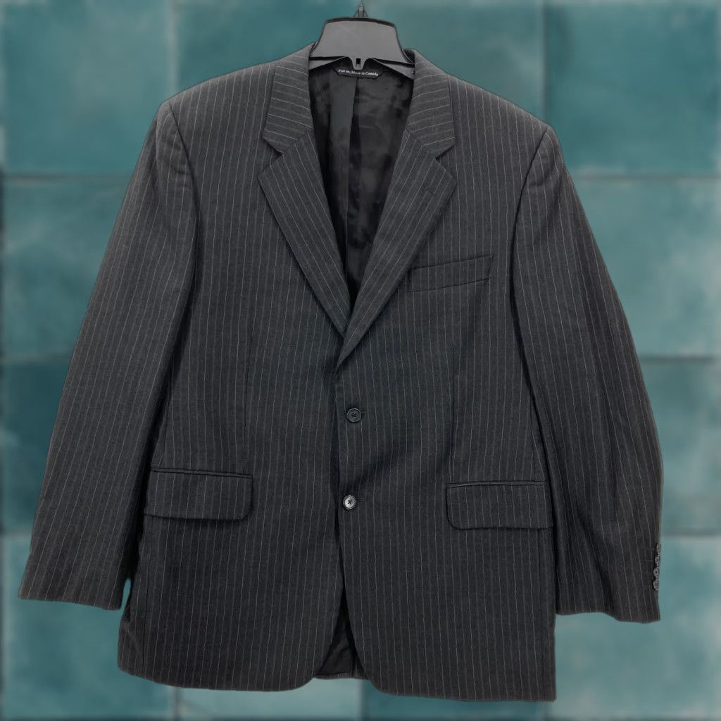 Jack Victor Jack Victor Montreal Loro Piana Wool Sport Coat Blazer Mens 44R Black Striped Size 44R - 1 Thumbnail