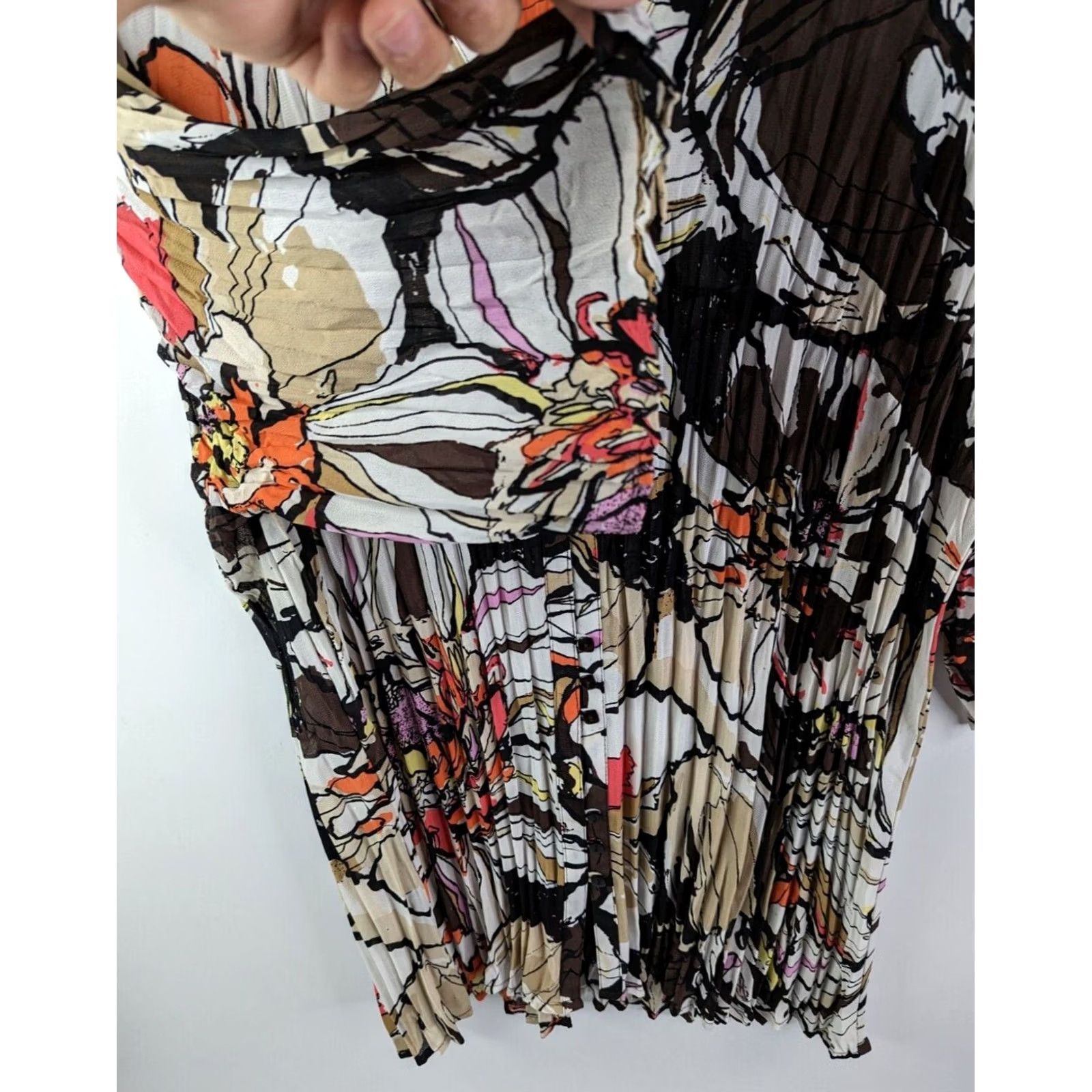 Vintage Lane Bryant Floral Blouse 3/4 Sleeve Button Shirt Womens Brown 22 V-Neck Casual All Seasons Regular Styling Size 3XL / US 20-22 - 3 Thumbnail