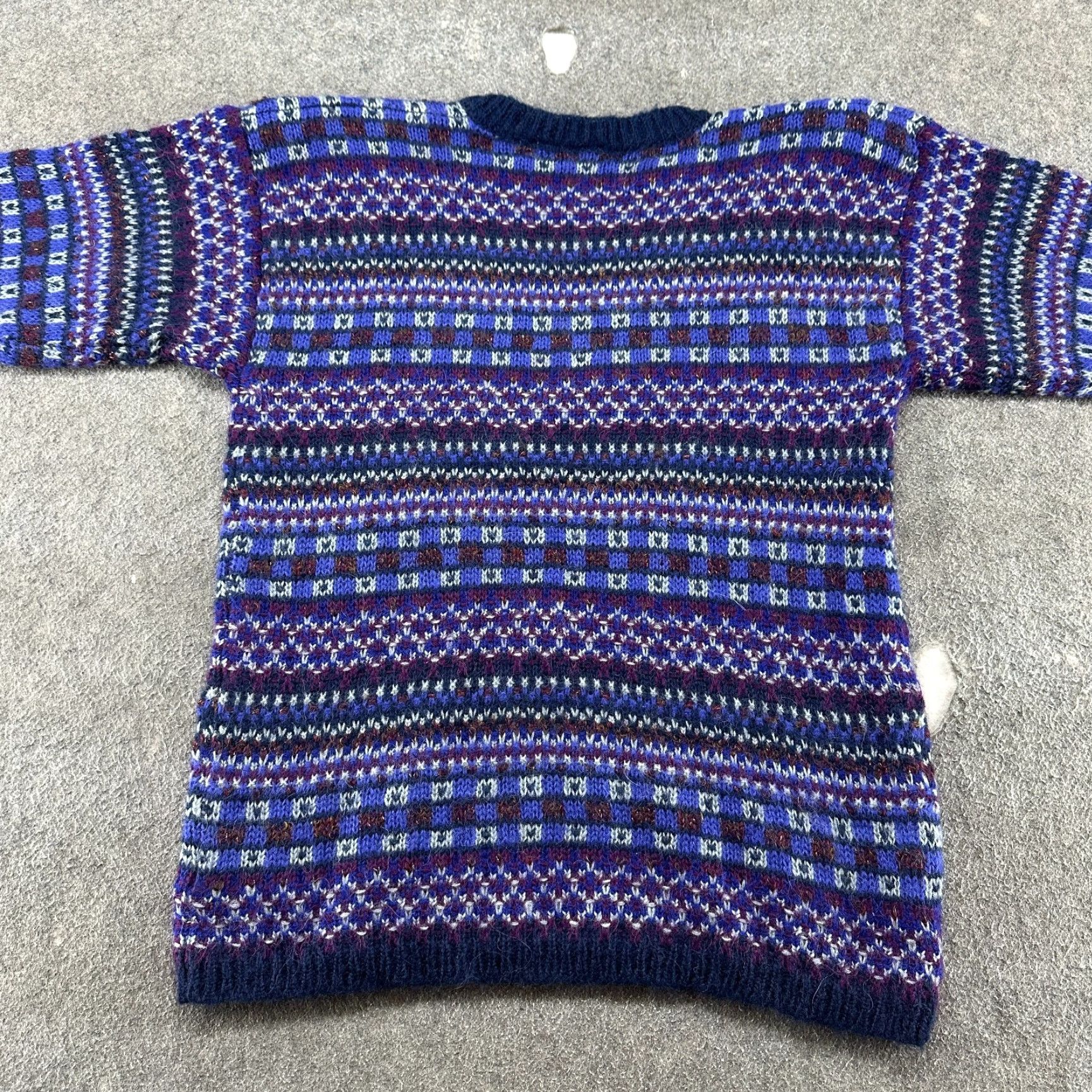 Vintage VINTAGE Katherine Bishop Sweater Women M Purple V Neck Wool Mohair Fair Isle 90s Women Size M / US 6-8 / IT 42-44 - 5 Thumbnail