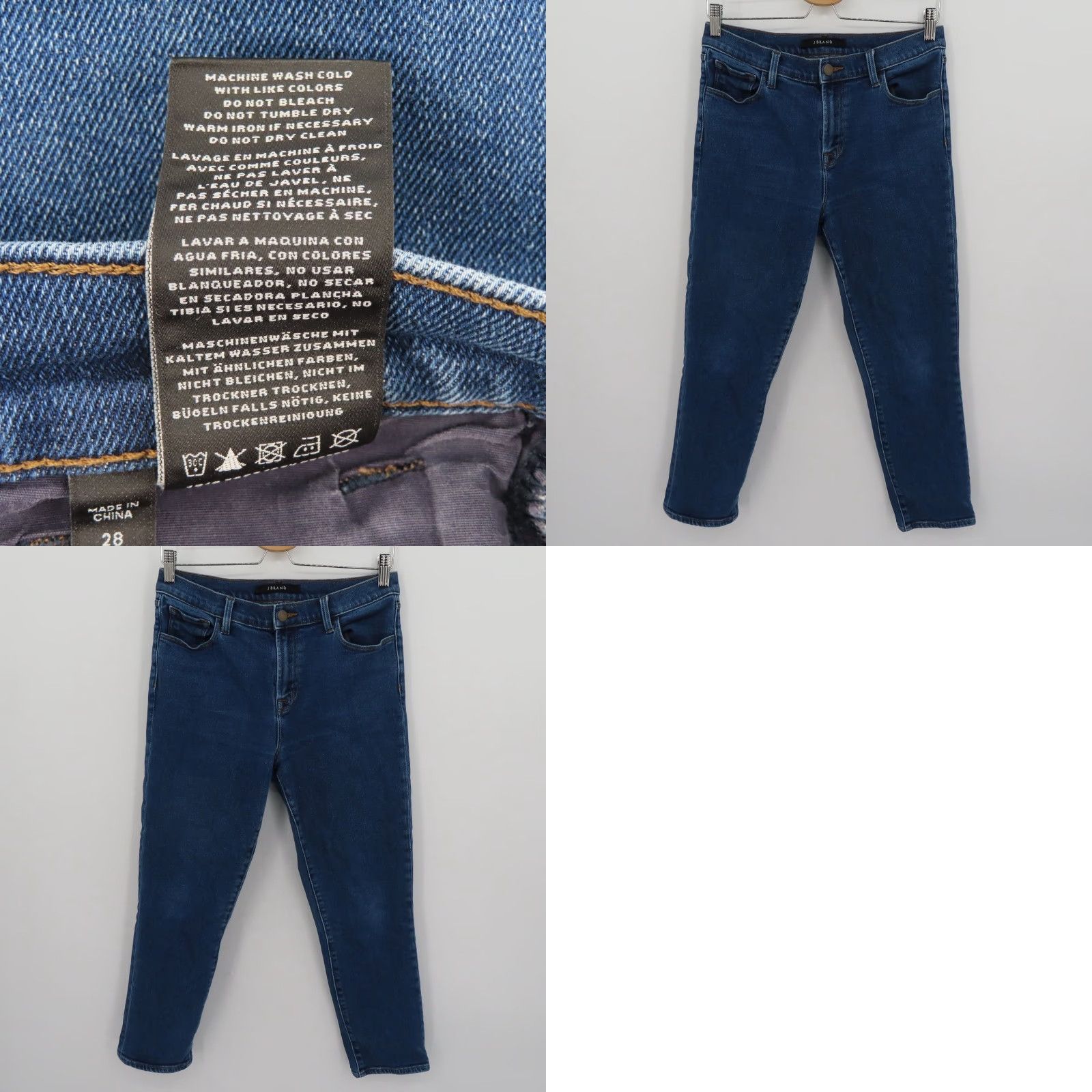 J Brand J Brand Women 28 Rugby High Rise Crop Jeans JB001144 Solid Blue Denim Pockets Size 28" / US 6 / IT 42 - 8 Thumbnail