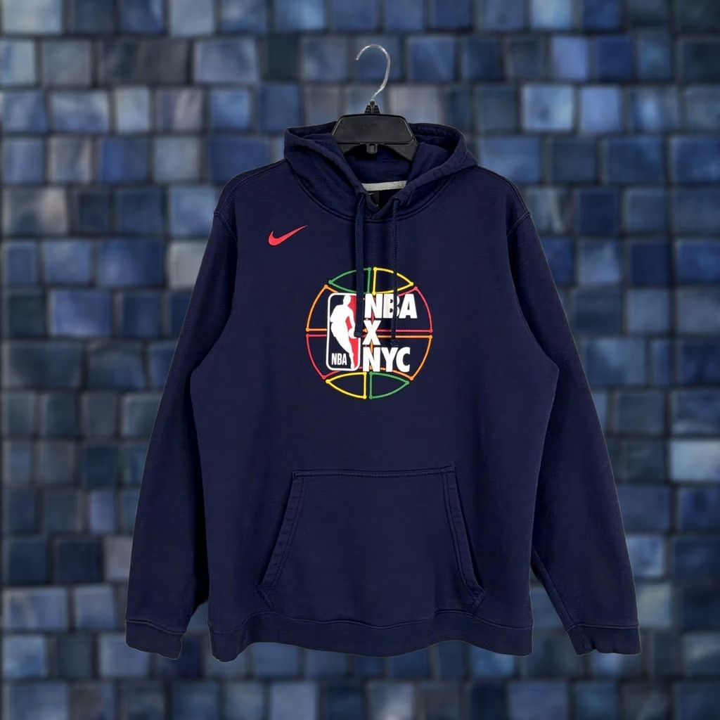Nike Nike NBA NYC Hoodie Mens Large Navy Blue Fleece Pullover Basketball Club Swoosh Logo Pouch Pocket Size US L / EU 52-54 / 3 - 1 Thumbnail
