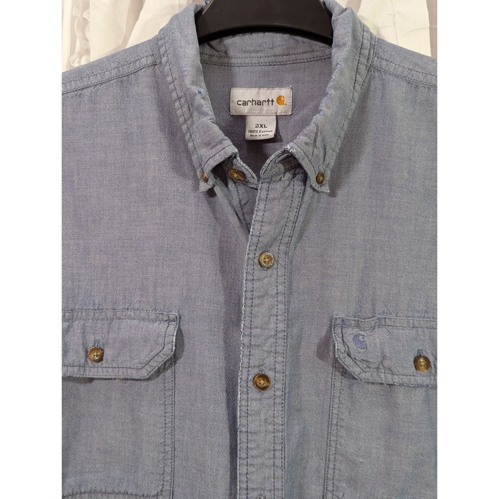 Carhartt Carhartt Heavy Cotton Canvas Work Shirt Blue Distressed 2XL Size US XXL / EU 58 / 5 - 2 Thumbnail