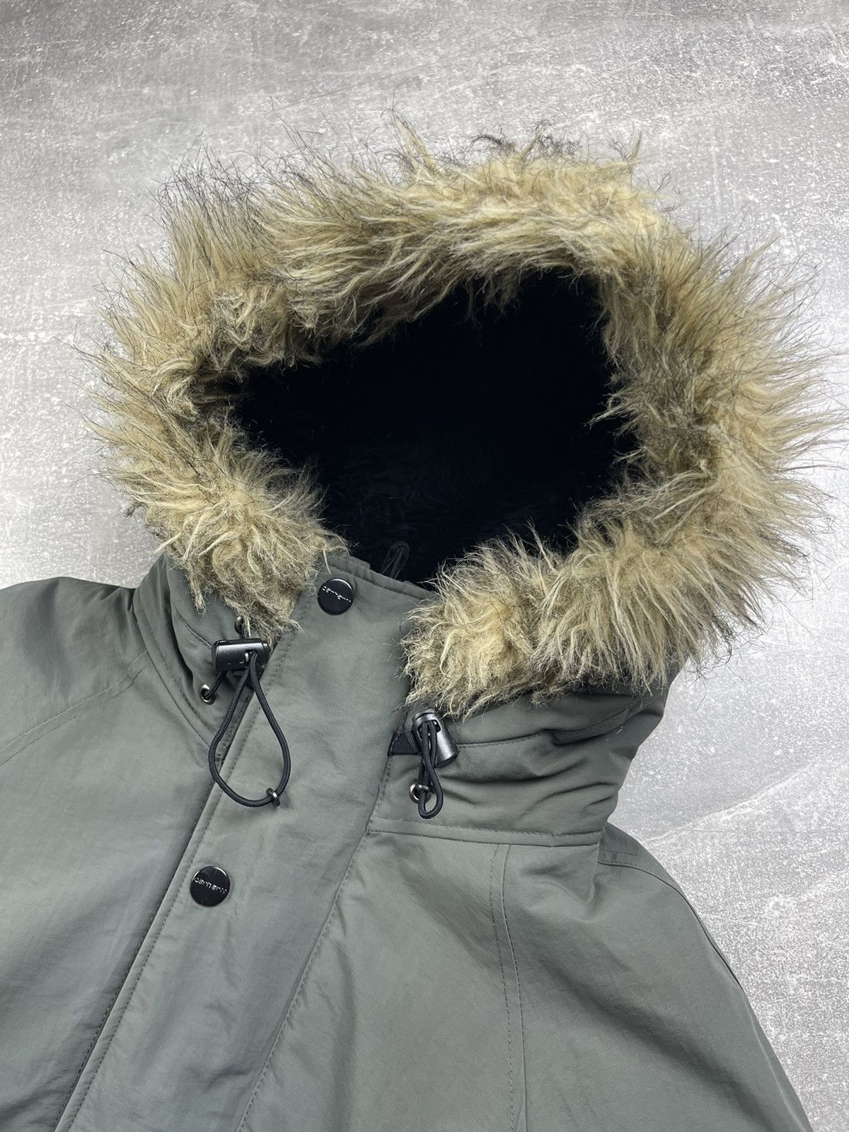 Carhartt × Carhartt Wip Carhartt Nylon Gray Long Fur Synthetic Hooded Parka Jacket Size US M / EU 48-50 / 2 - 7 Thumbnail
