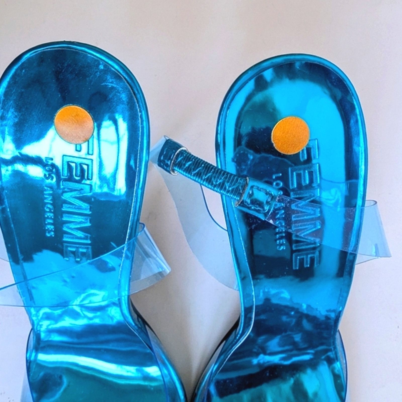 Homme + Femme La FEMME Los Angeles Transparent Blue PVC Ankle Strap Heel Pump Size US 8 / IT 38 - 6 Thumbnail