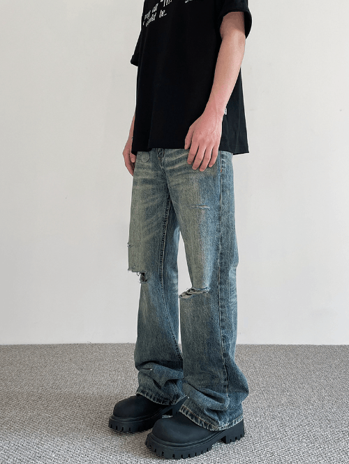 Japanese Brand American retro street distressed flared ripped jeans y2k Size US 32 / EU 48 - 3 Thumbnail