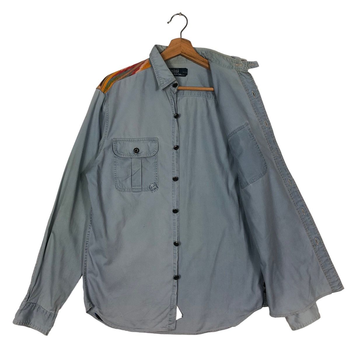 Polo Ralph Lauren 🔥90’s Chambrey Shirt Jacket Navajo Aztec Shoulders Design Size US S / EU 44-46 / 1 - 8 Thumbnail