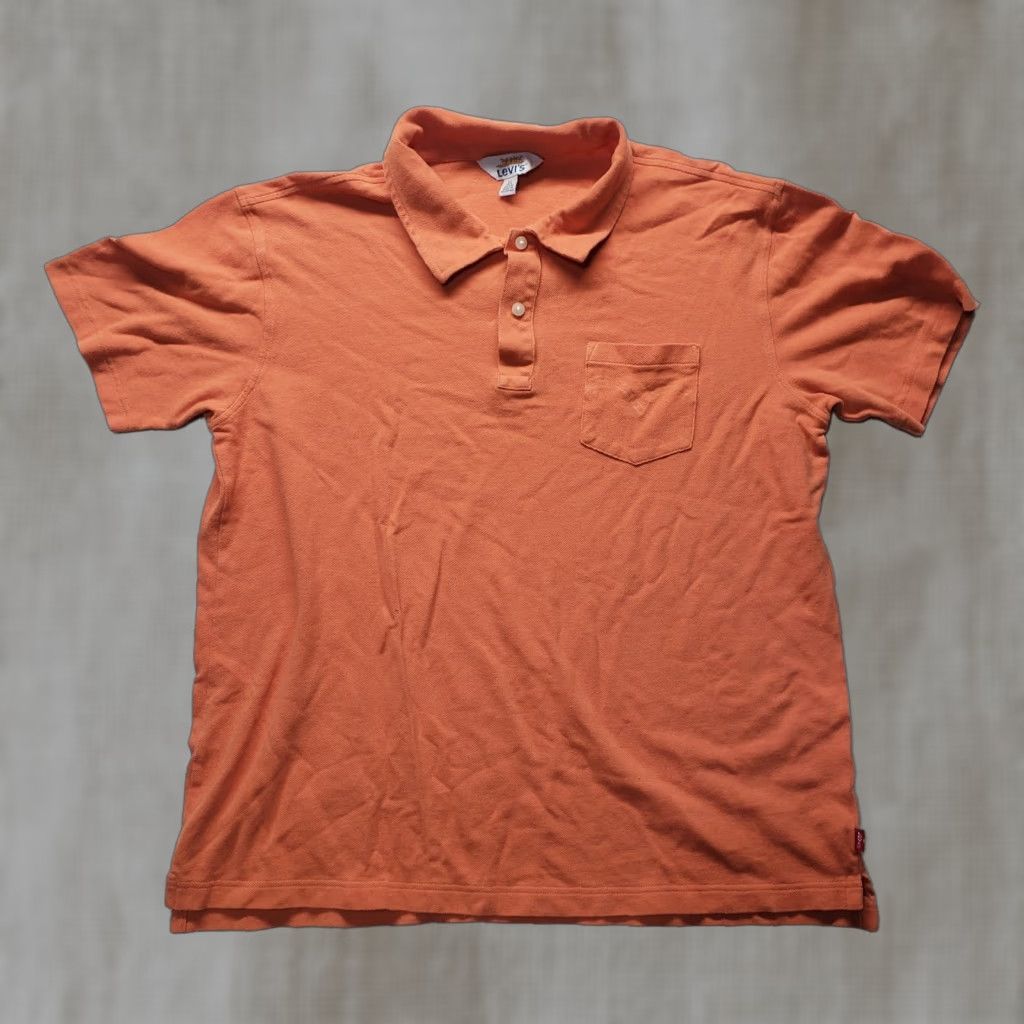 Levi's Levi's Shirt Polo Golf Casual Solid Orange XL Men Short Sleeve Pocket Button Collar Knit Cotton Blend Size US XL / EU 56 / 4 - 1 Thumbnail