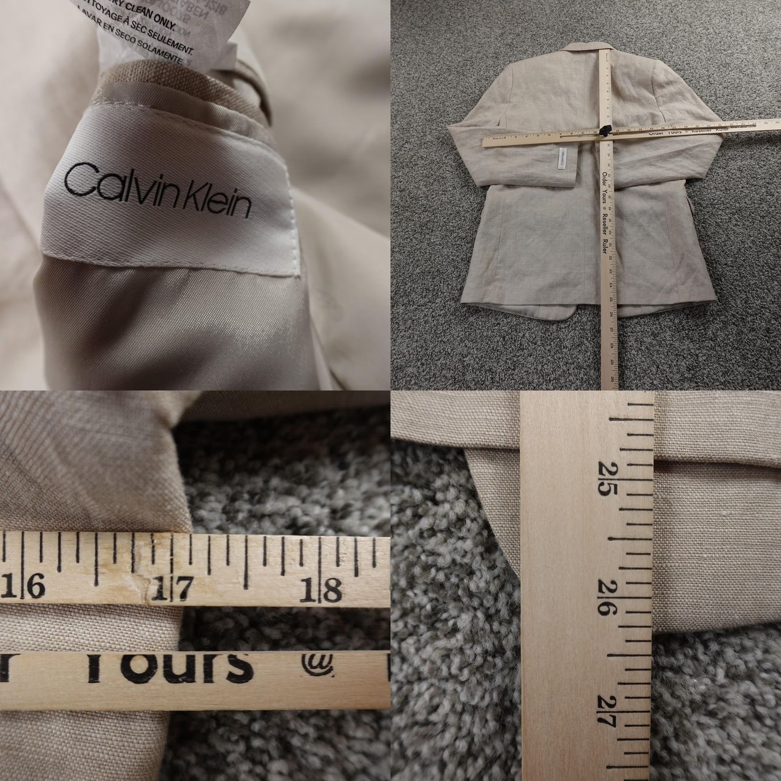 Calvin Klein Calvin Klein Blazer Womens 16 Beige Linen Blend Single-Breasted Notch Lapel 100% Polyester Lining Size XXL / US 16-18 / IT 52-54 - 8 Thumbnail