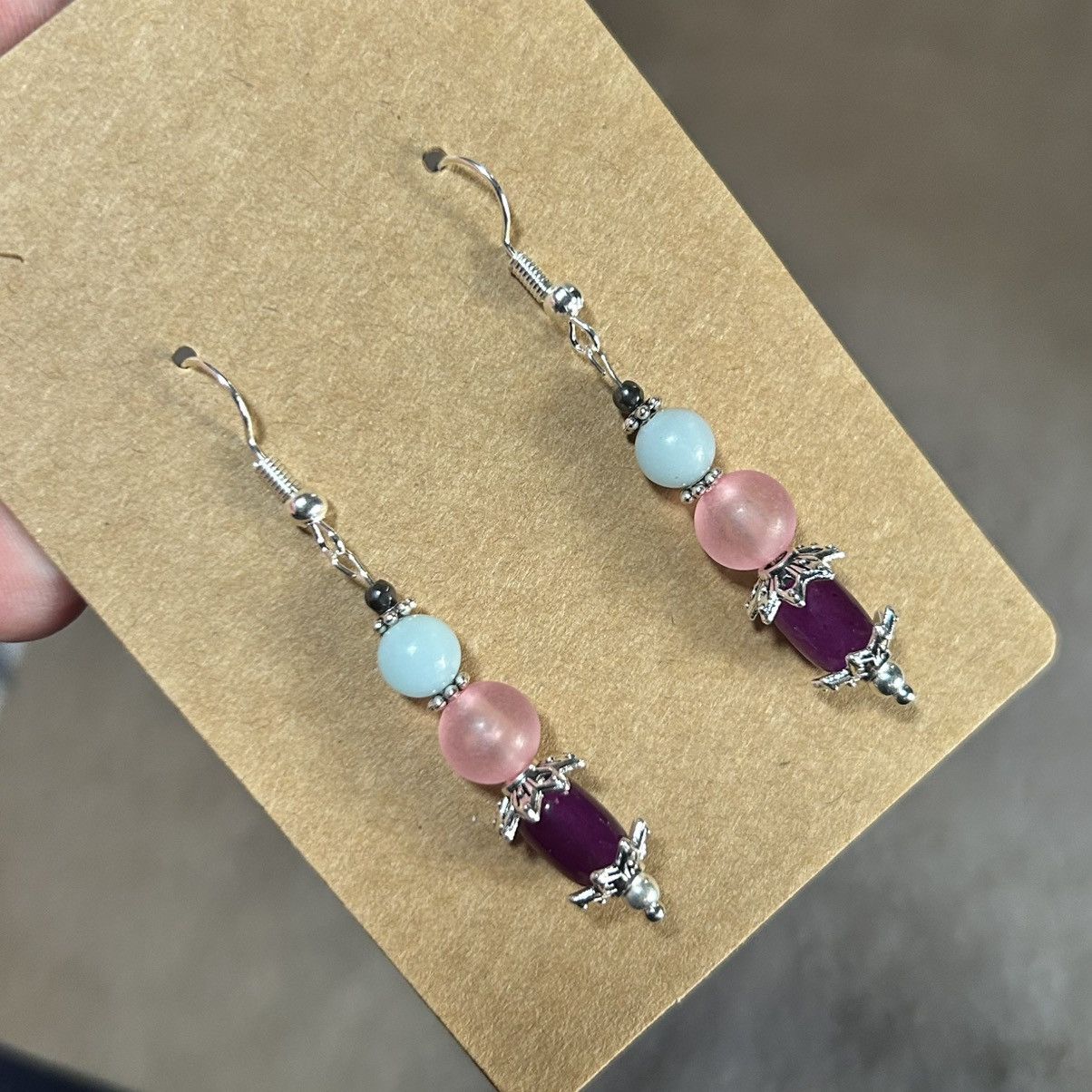 Handmade Handcrafted salvaged vintage bead cat eye glass earrings Size ONE SIZE - 1 Thumbnail