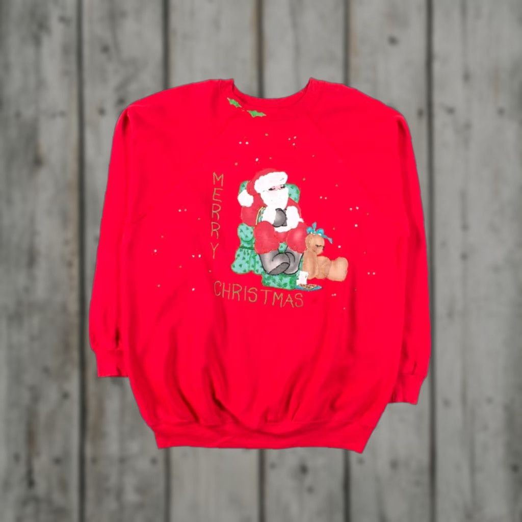 Vintage VINTAGE Hanes Her Way Red Christmas Sweatshirt XX-Large Christmas Santa Sweatshirt Mens Womens 48” Chest 30” Length XXL Size XXL / US 16-18 / IT 52-54 - 1 Thumbnail