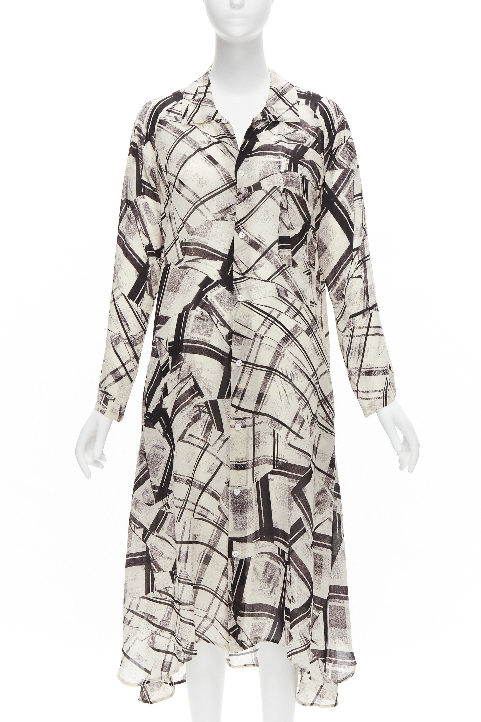 Yohji Yamamoto YOHJI YAMAMOTO Y'S abstract checked patchwork printed draped shirt dress JP1 S Size S / US 4 / IT 40 - 1 Thumbnail