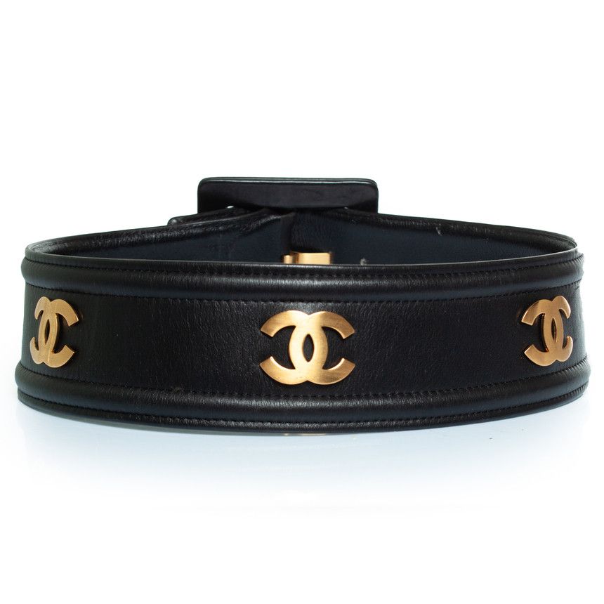 Chanel, Black leather 93 CC waist belt