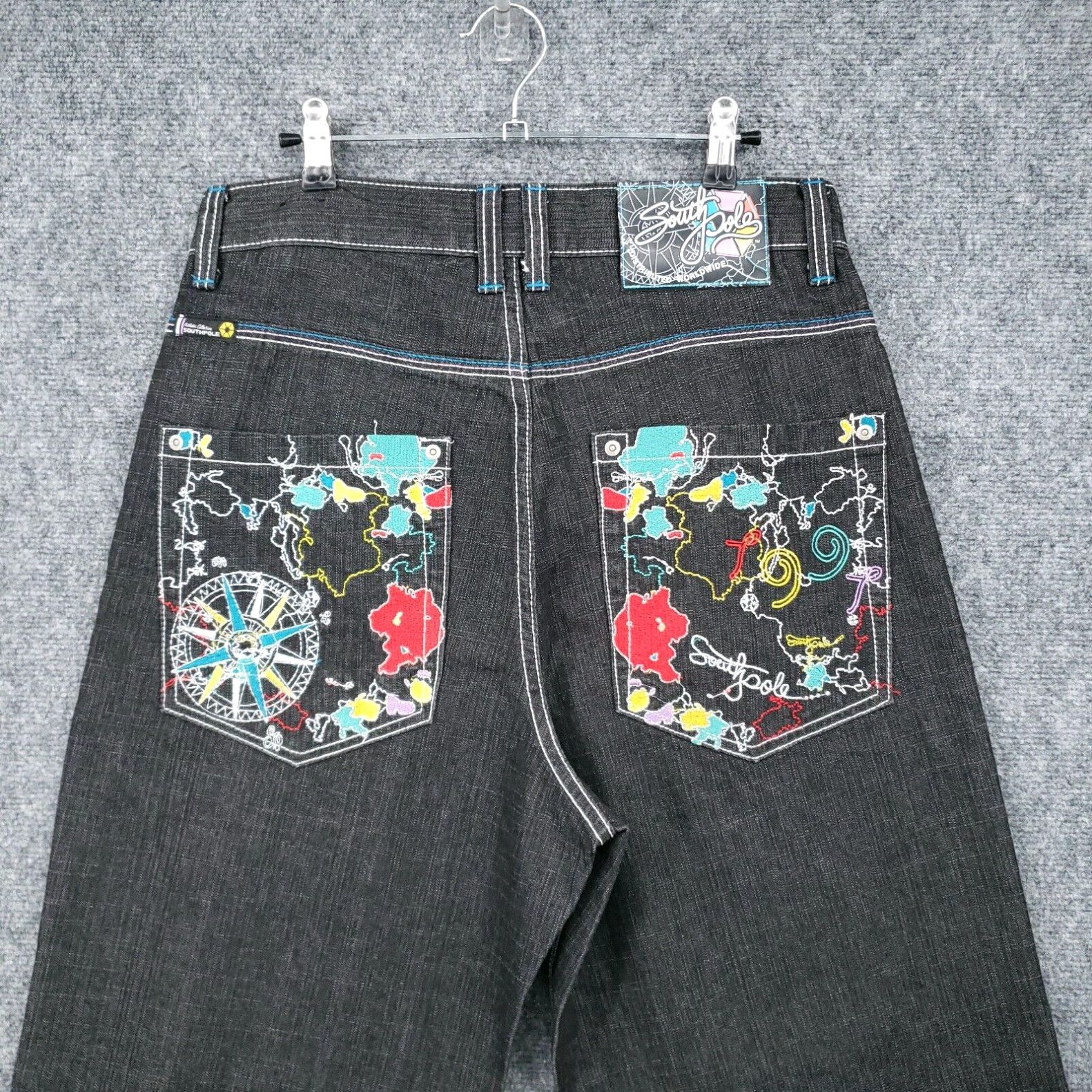 image of Vintage Southpole Baggy Jeans Mens 32X30 Skater Worldwide Continent Pocket in White