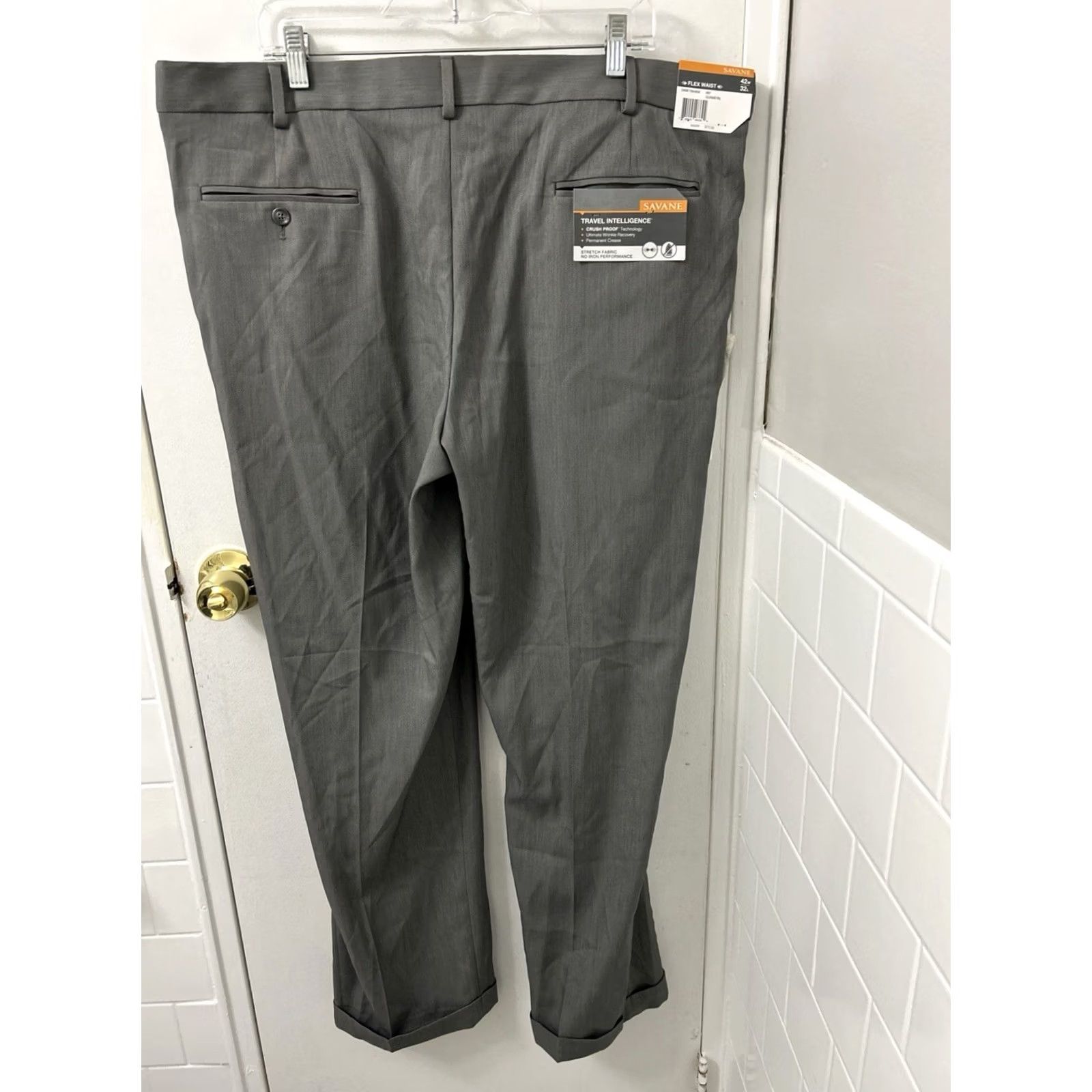 Savane Savane Men's Pants Gray 42x32 Travel Intelligence Wrinkle Resistant Stretch Pleated Straight Size US 42 / EU 58 - 2 Thumbnail