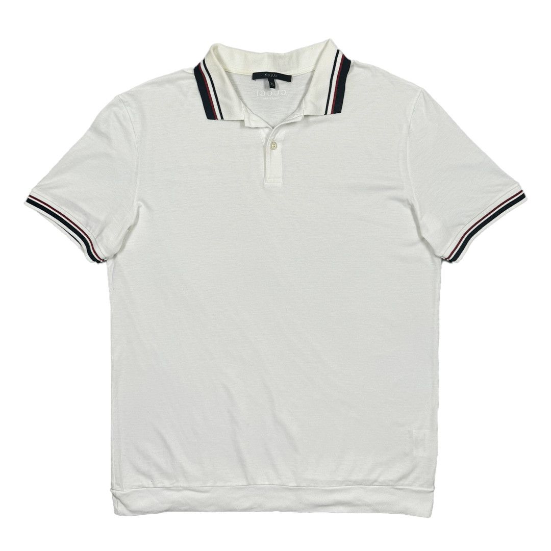 Gucci Gucci - Navy and Red Cuffed Polo Shirt - White - XL Size US XL / EU 56 / 4 - 1 Thumbnail