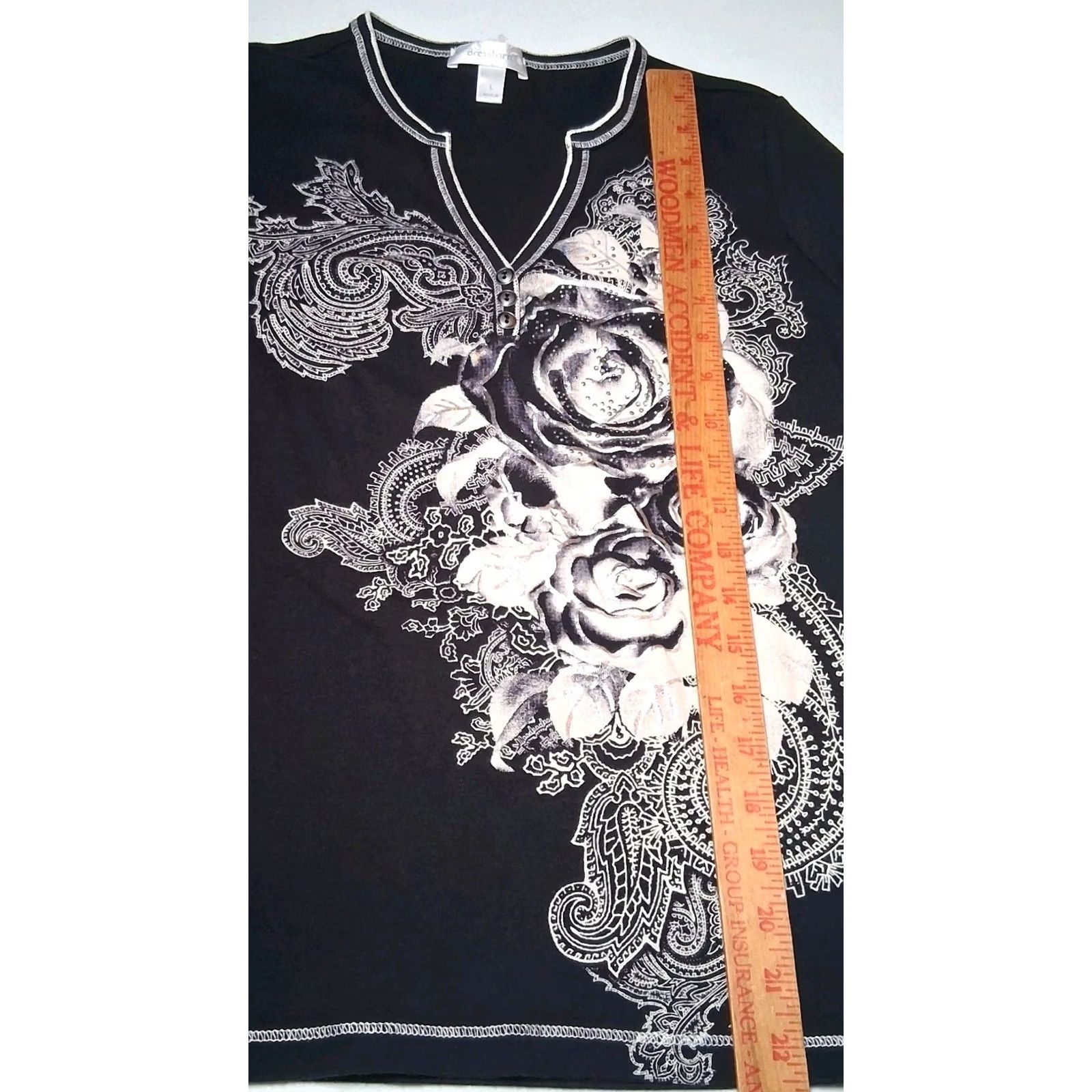 Vintage VINTAGE Dressbarn Shirt Women L Black Cap Sleeve Studded Roses Y2K Size L / US 10 / IT 46 - 7 Thumbnail