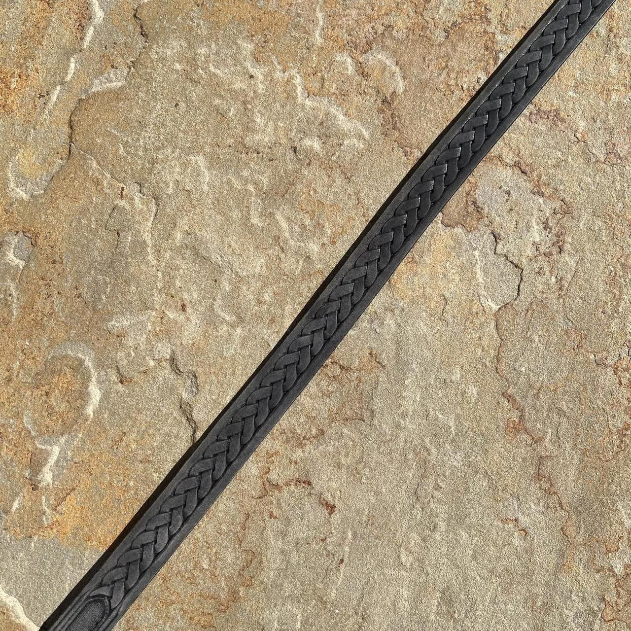 Northern Reflections Vintage 90s Black Grey Italian Leather Belt Embossed Woven Size ONE SIZE - 5 Thumbnail