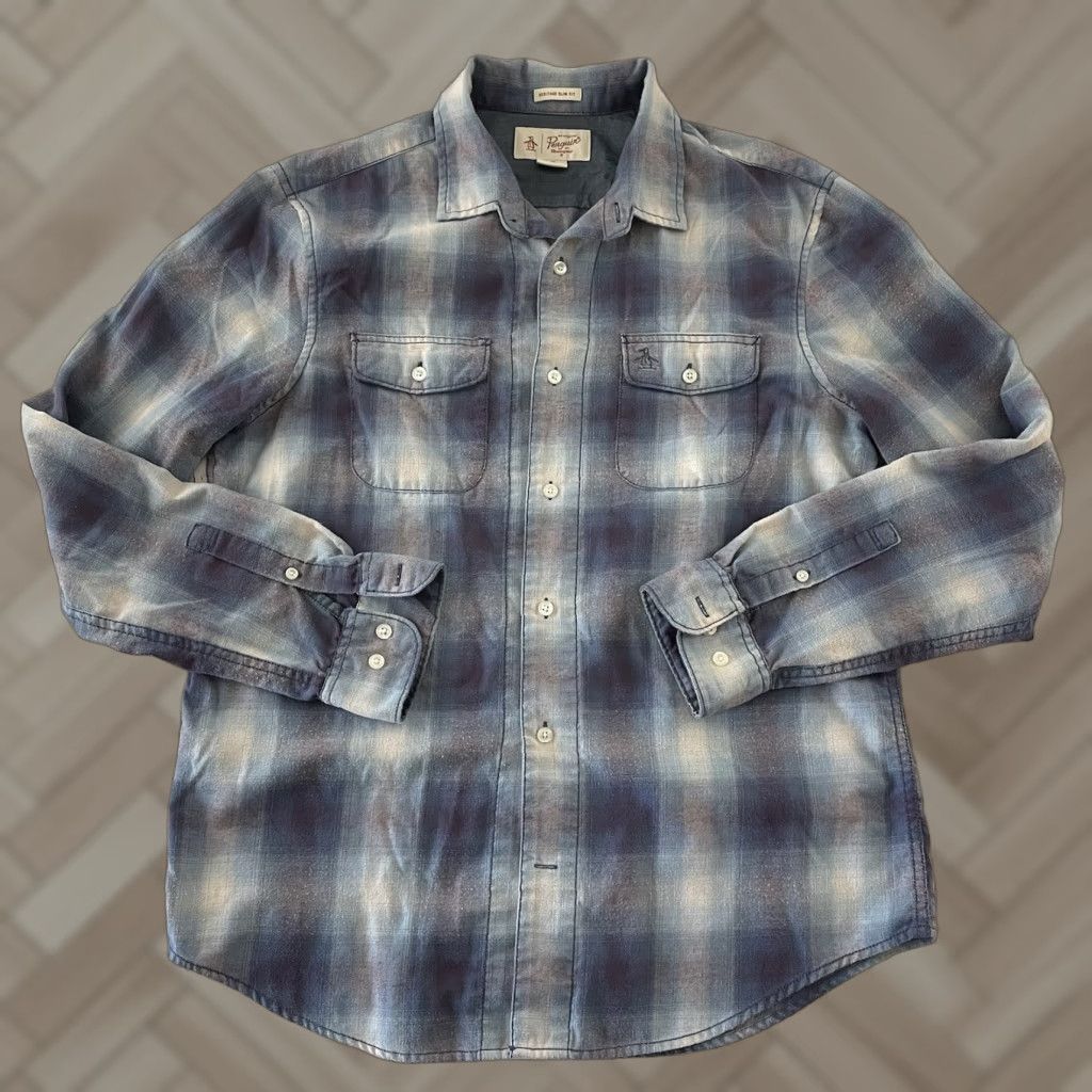 Vintage Penguin Heritage Slim Fit Plaid Long Sleeve Button Front Shirt Men's Large Blue Size US L / EU 52-54 / 3 - 1 Thumbnail