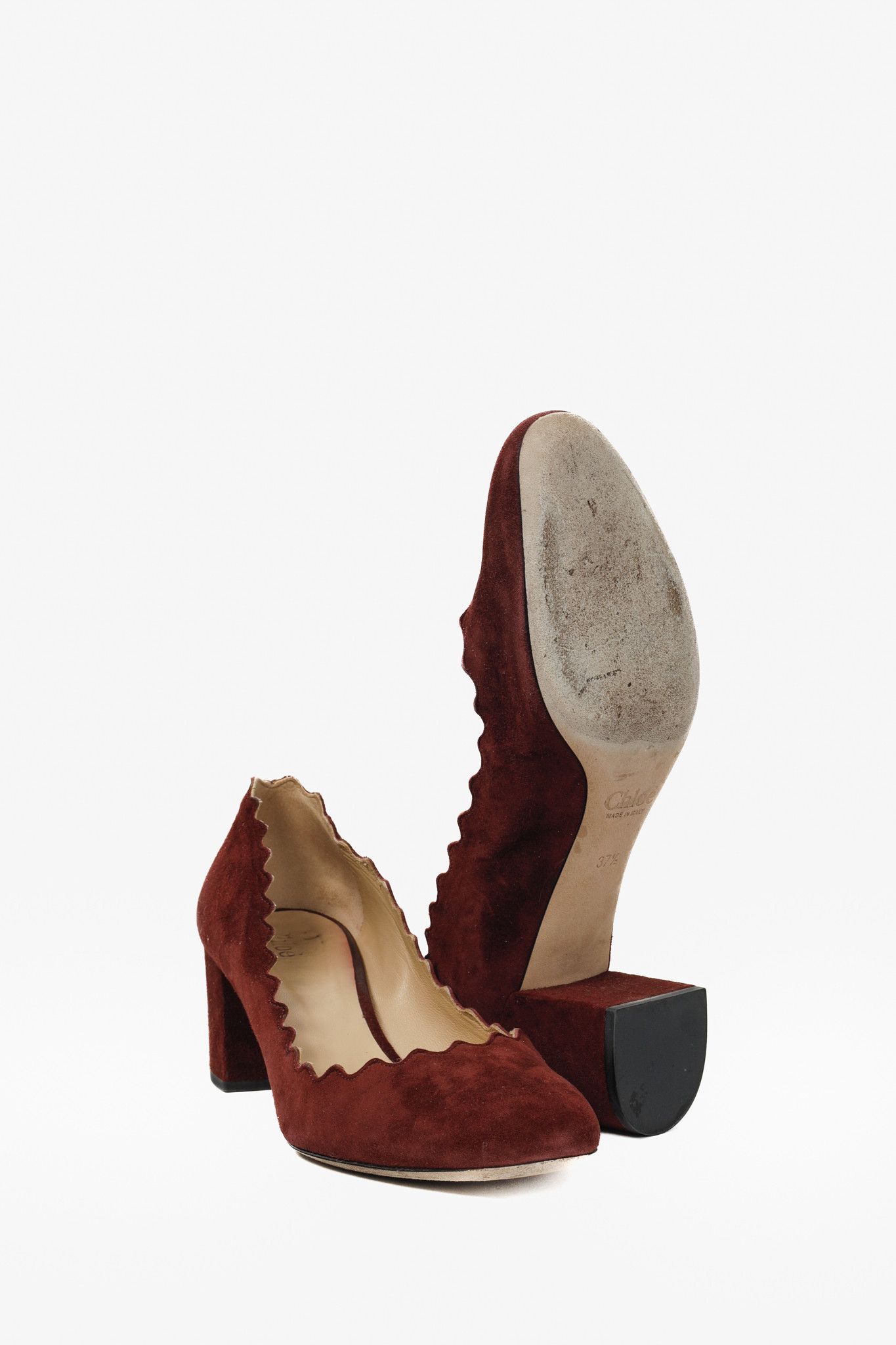 Chloe Chloe CH26230 Lauren Bordeaux Scallop Edge Pumps Size US 7 / IT 37 - 4 Thumbnail