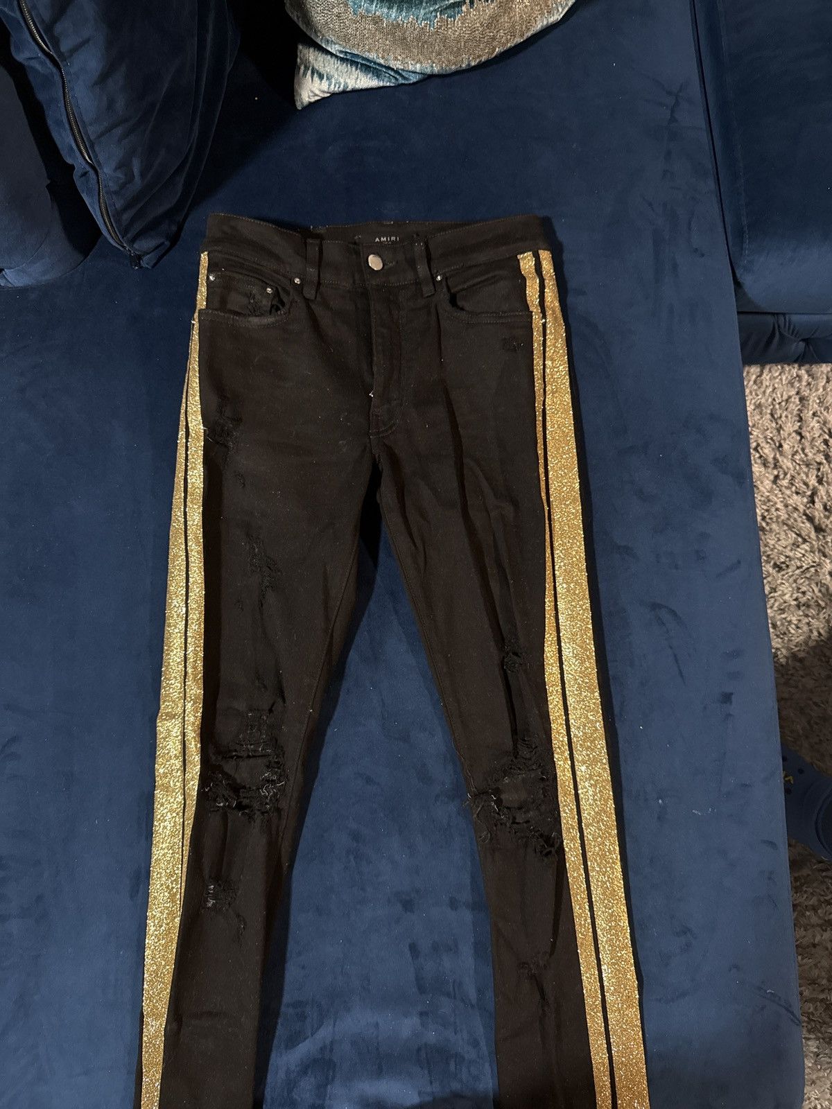 Amiri AMIRI GOLD GLITTER STRIPE BLACK DENIM Size US 28 / EU 44 - 2 Thumbnail