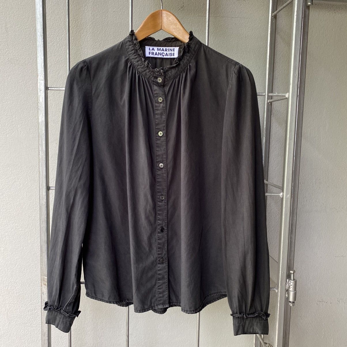 Japanese Brand LA MARINE FRANÇAISE Black Ruffle Collar Puff Shoulder Shirt Size M / US 6-8 / IT 42-44 - 1 Thumbnail