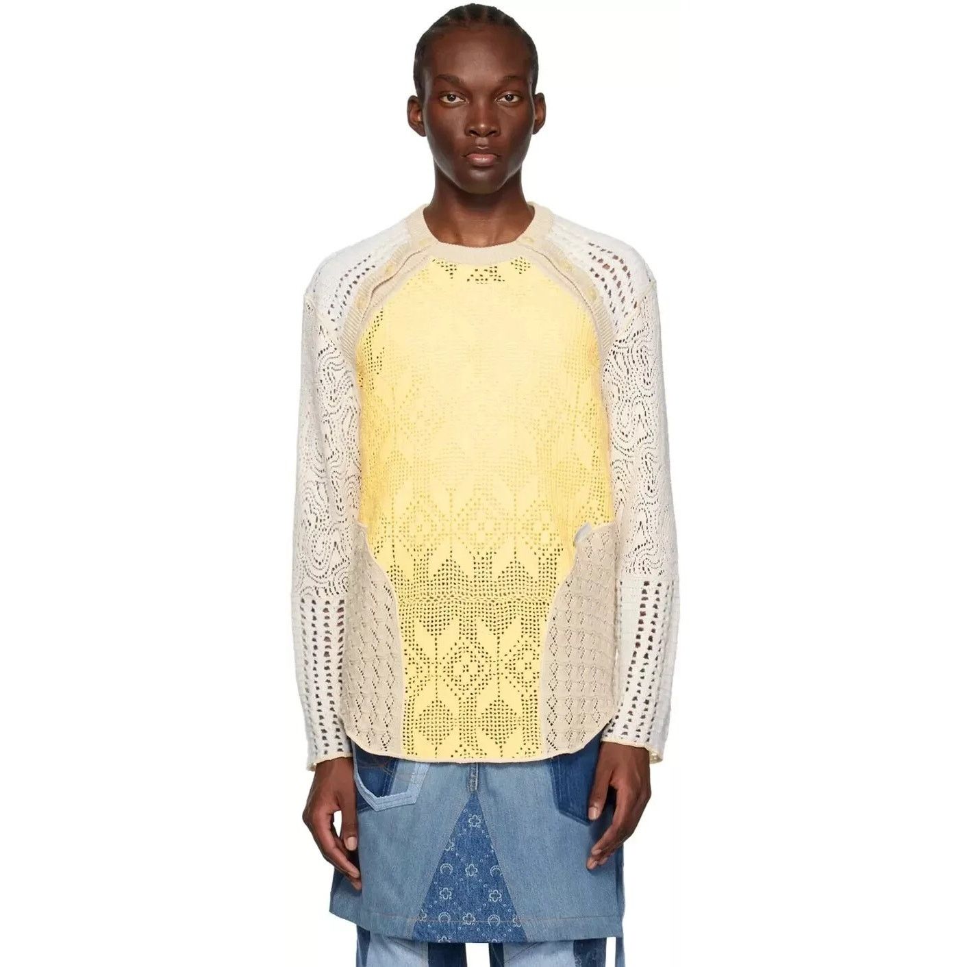 Marine Serre SS23 Marine Serre Beige Crochet Regenerated Sweater Size M Size US M / EU 48-50 / 2 - 7 Thumbnail