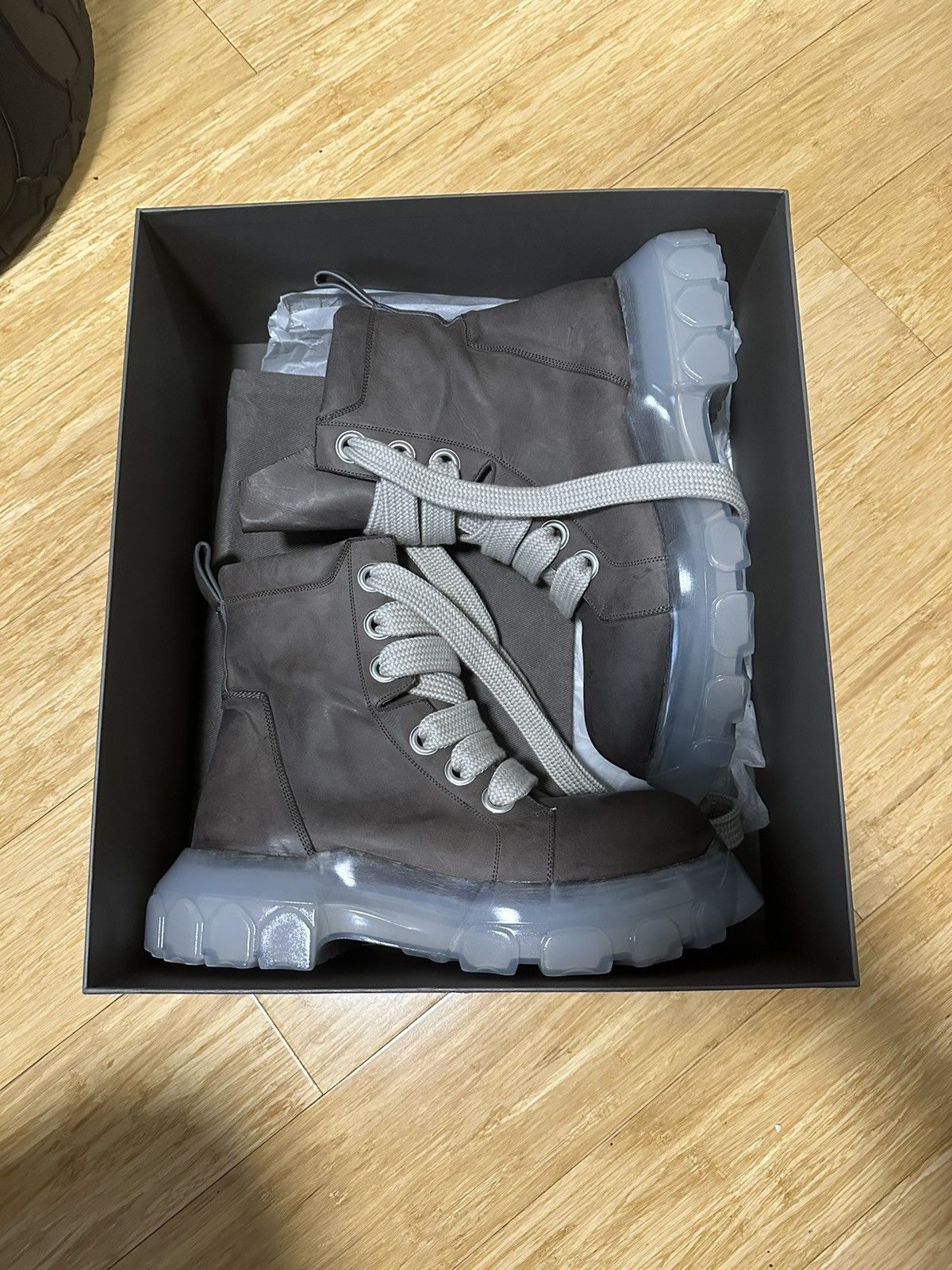 image of Rick Owens Jumbo Lace Bozo Tractor Boots in Dark Dust, Men's (Size 11)
