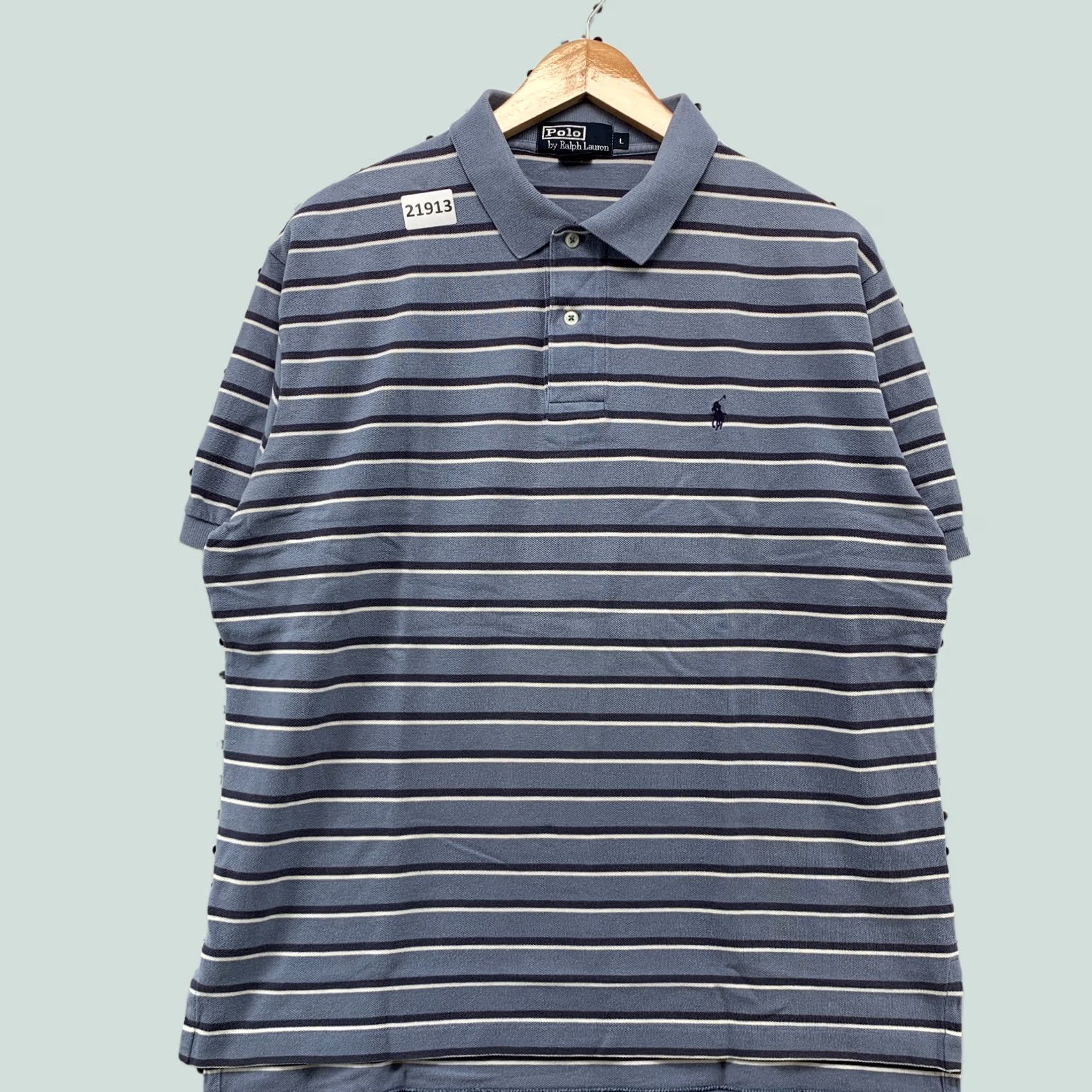 Polo Ralph Lauren Polo Ralph Lauren Polo Shirt Blue White Striped Pony Mens Large Size US L / EU 52-54 / 3 - 1 Thumbnail