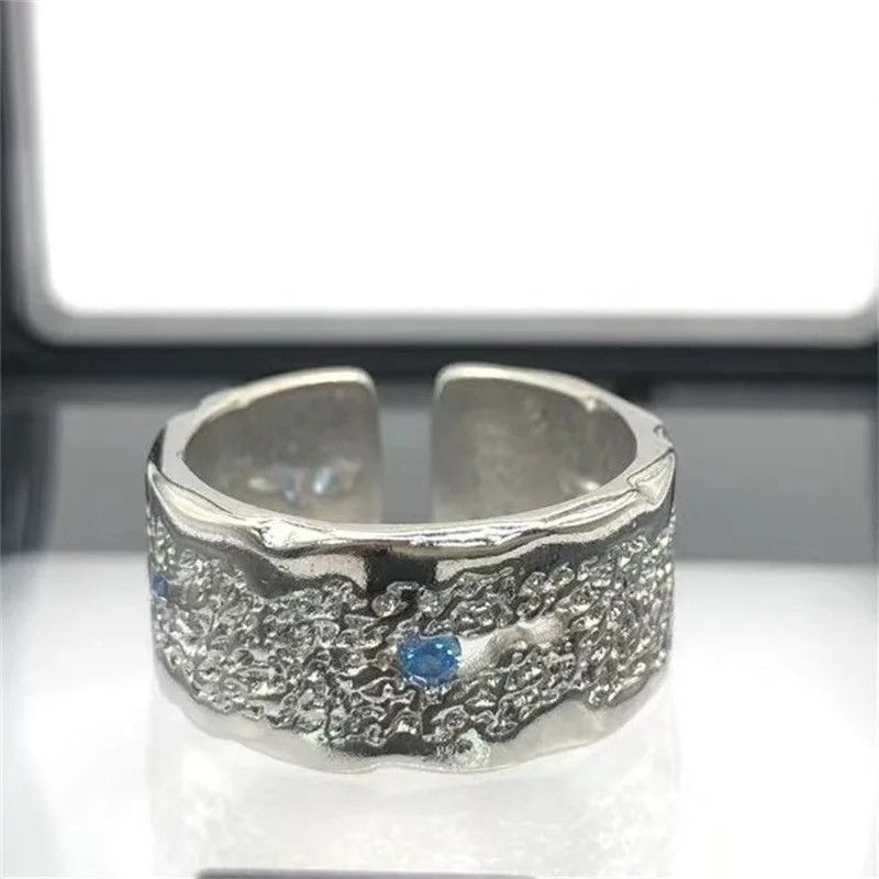 Jewelry × Sterling Silver Wide Blue Crystal Silver 925 Sterling Ring Size ONE SIZE - 6 Thumbnail