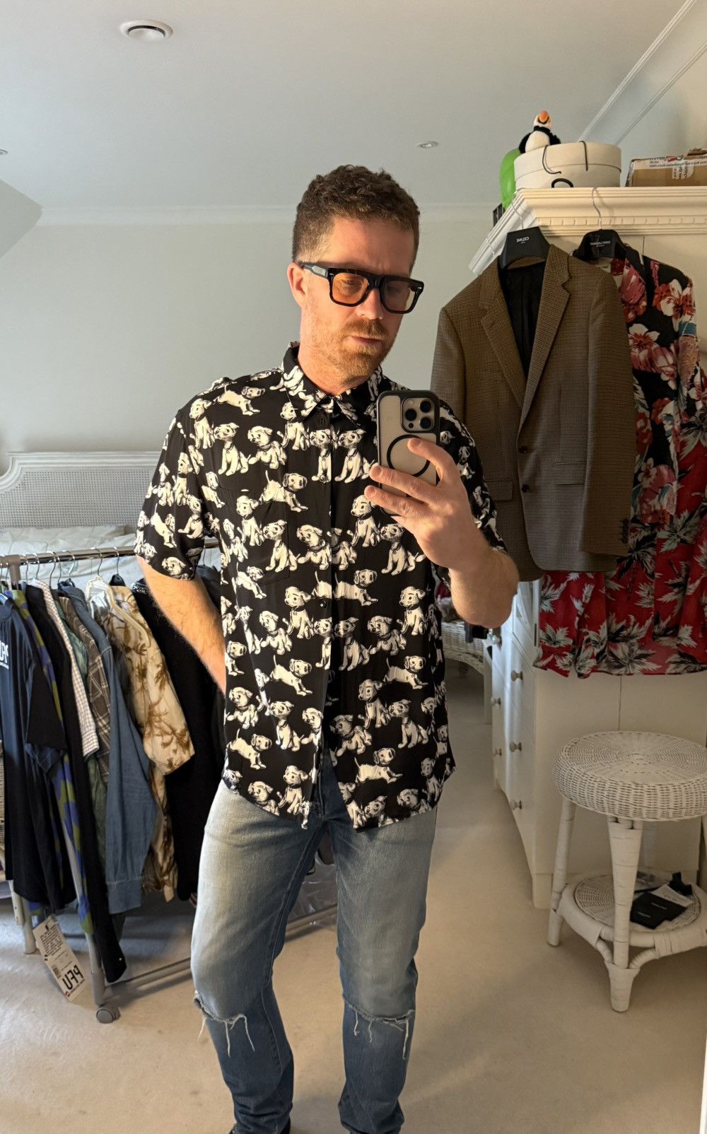Celine SS22 Celine black white puppy Hawaiian shirt Hedi Slimane Size US S / EU 44-46 / 1 - 9 Thumbnail