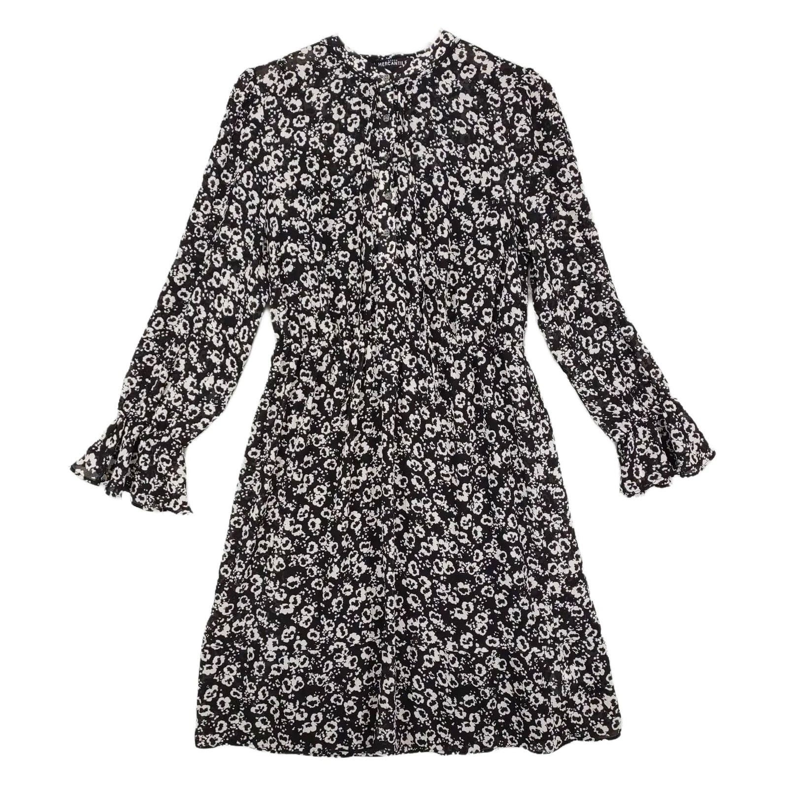 J.Crew Mercantile Black White Floral Blouson Bell Sleeve Dress Size S / US 4 / IT 40 - 1 Thumbnail