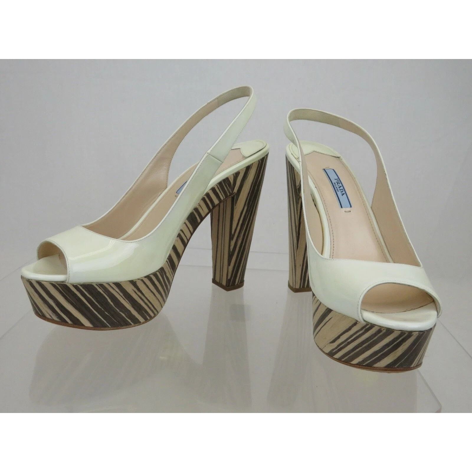 Prada PRADA 1Z647D WHITE PATENT LEATHER SANDALS PUMPS 40.5 ITALY Size US 10.5 / IT 40.5 - 6 Thumbnail